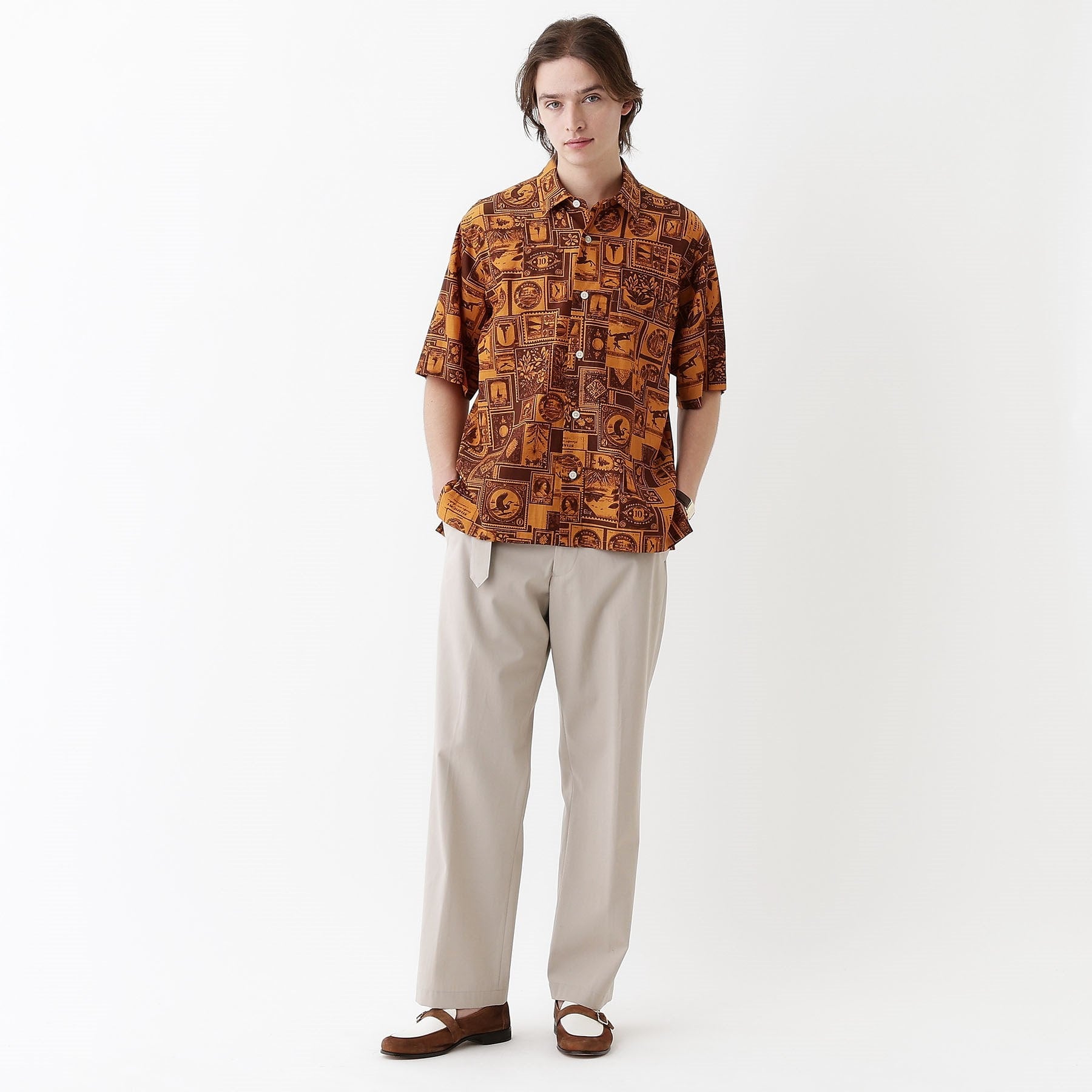 タケオキクチ TAKEO KIKUCHI 【THE FLAGSHIP】アーカイブ切手柄半袖シャツ (アイボリー(104)) アイボリー(104)