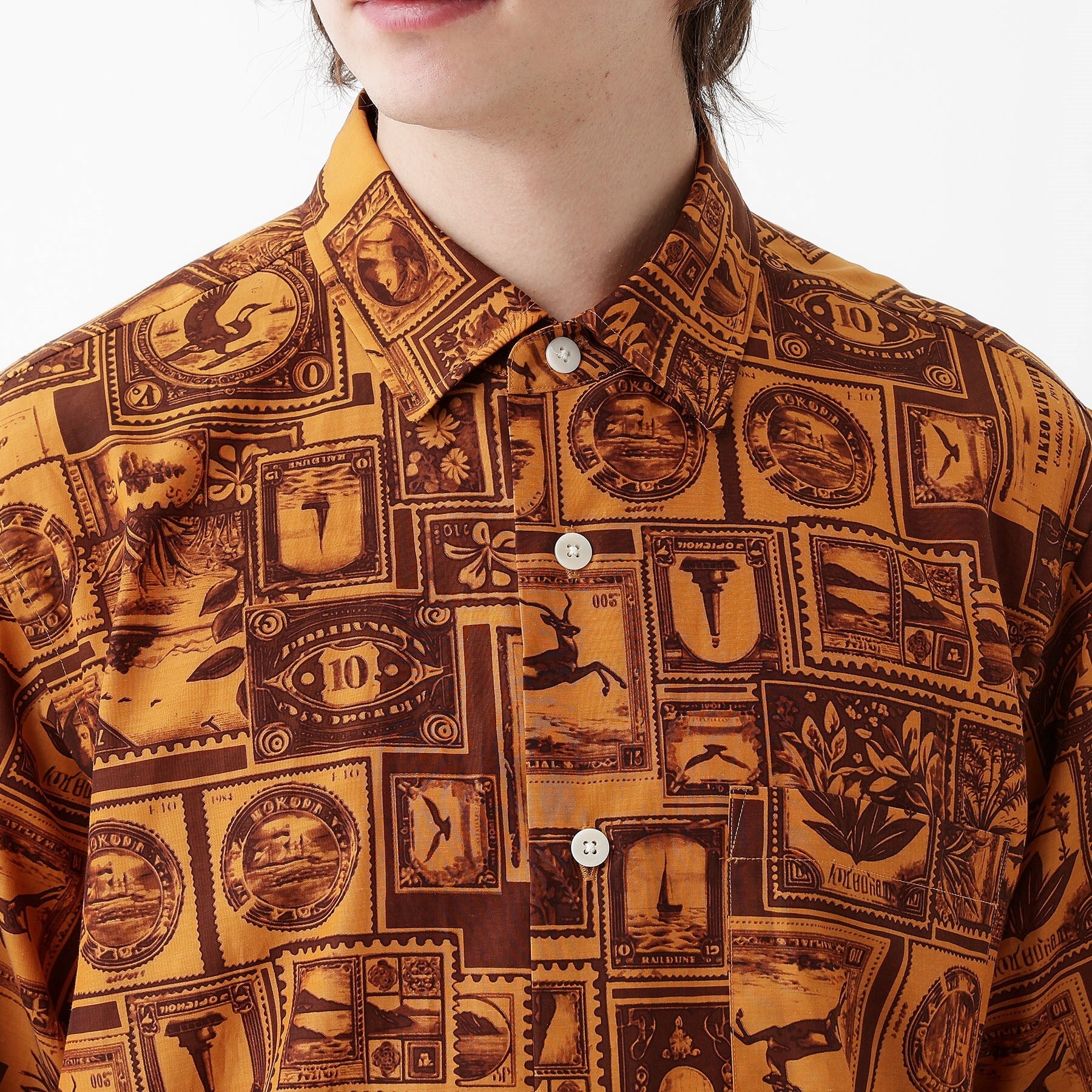 タケオキクチ TAKEO KIKUCHI 【THE FLAGSHIP】アーカイブ切手柄半袖シャツ (アイボリー(104)) アイボリー(104)