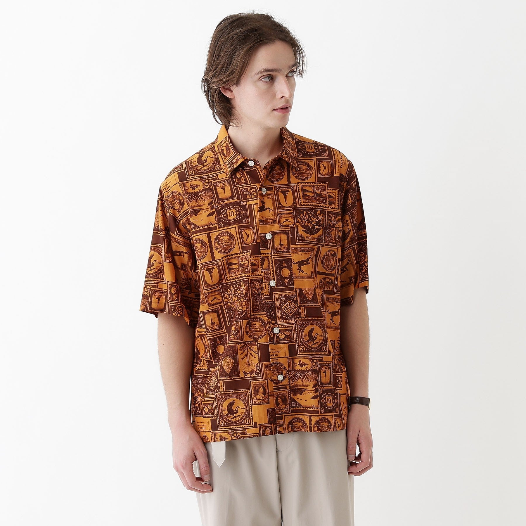 タケオキクチ TAKEO KIKUCHI 【THE FLAGSHIP】アーカイブ切手柄半袖シャツ (アイボリー(104)) アイボリー(104)