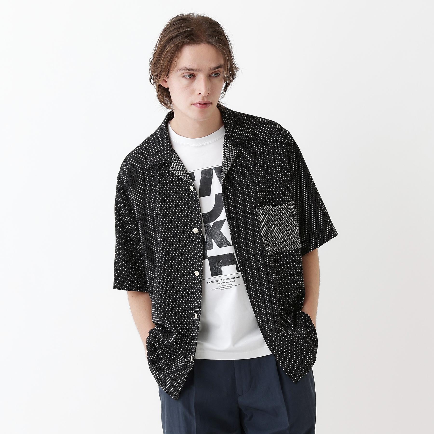 タケオキクチ TAKEO KIKUCHI 【THE FLAGSHIP】丹後ちりめん 半袖シャツ (ブラック(119)) ブラック(119)