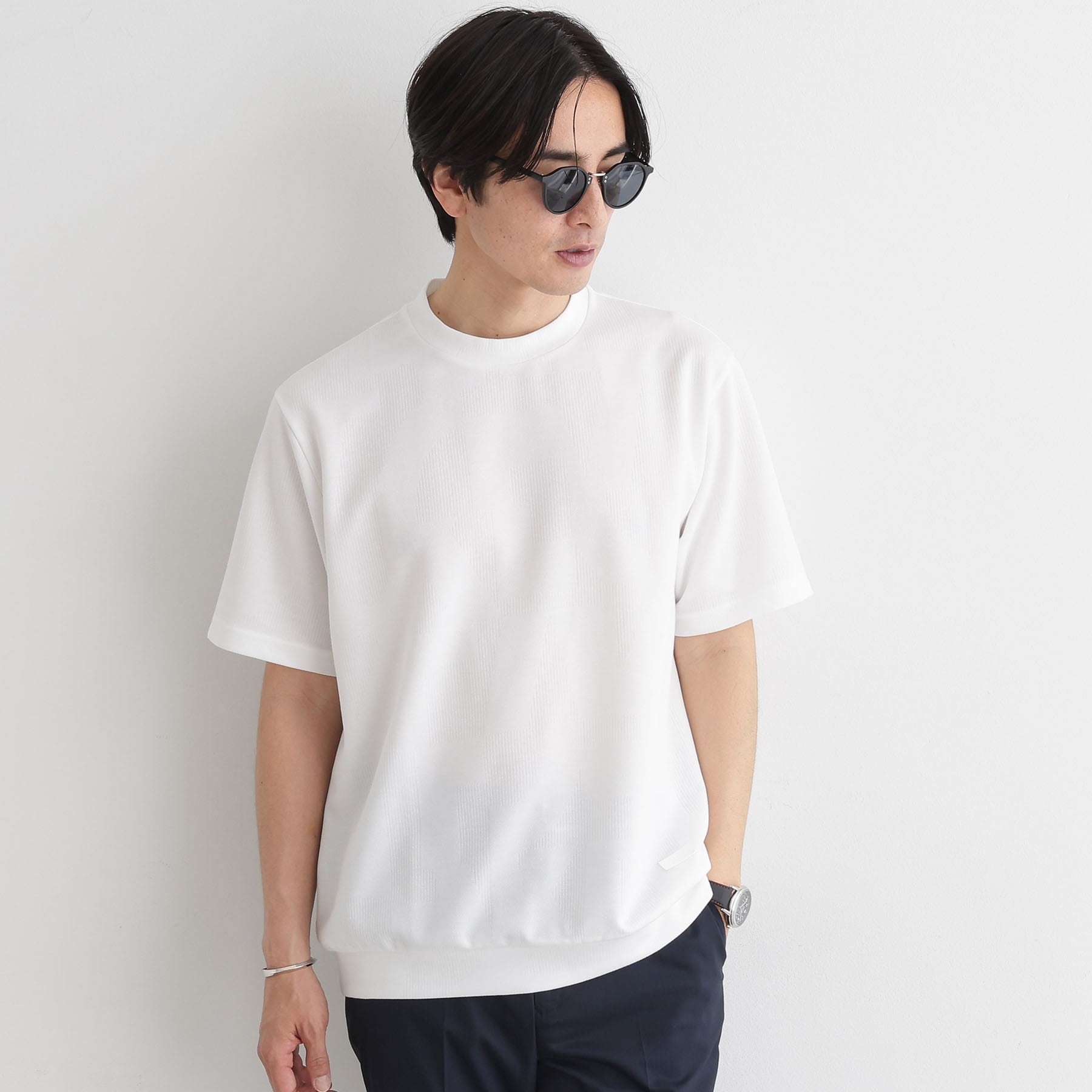 タケオキクチ TAKEO KIKUCHI 【Sサイズ~】【尾州ファブリック】 スライドパズル柄 ポンチ プルオーバー (ホワイト(001)) ホワイト(001)