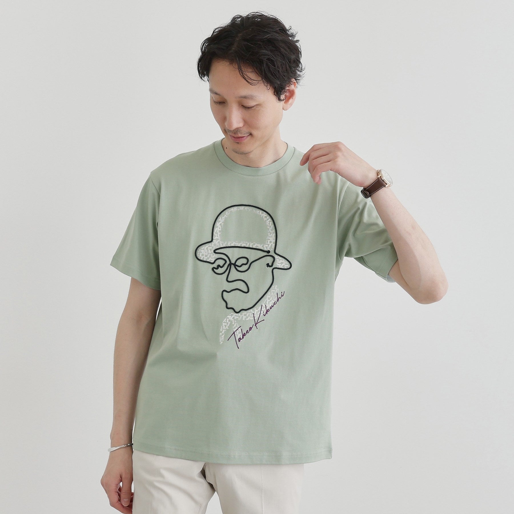 タケオキクチ TAKEO KIKUCHI 【Sサイズ~】フェイスロープ刺繍 天竺Tシャツ (オリーブグリーン(026)) オリーブグリーン(026)