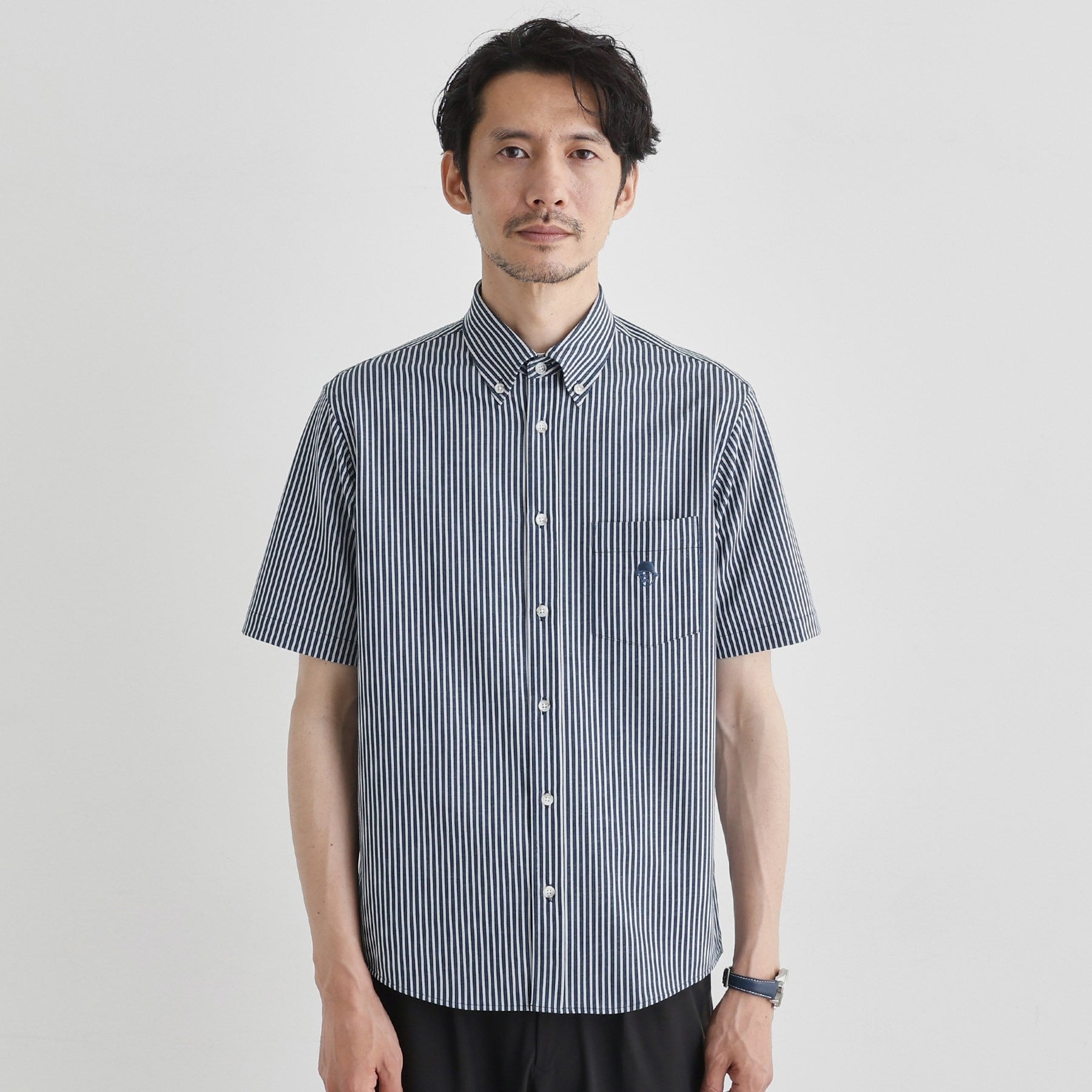 タケオキクチ TAKEO KIKUCHI 【接触冷感】ストライプジャージ ボタンダウンシャツ (ネイビー(394)) ネイビー(394)