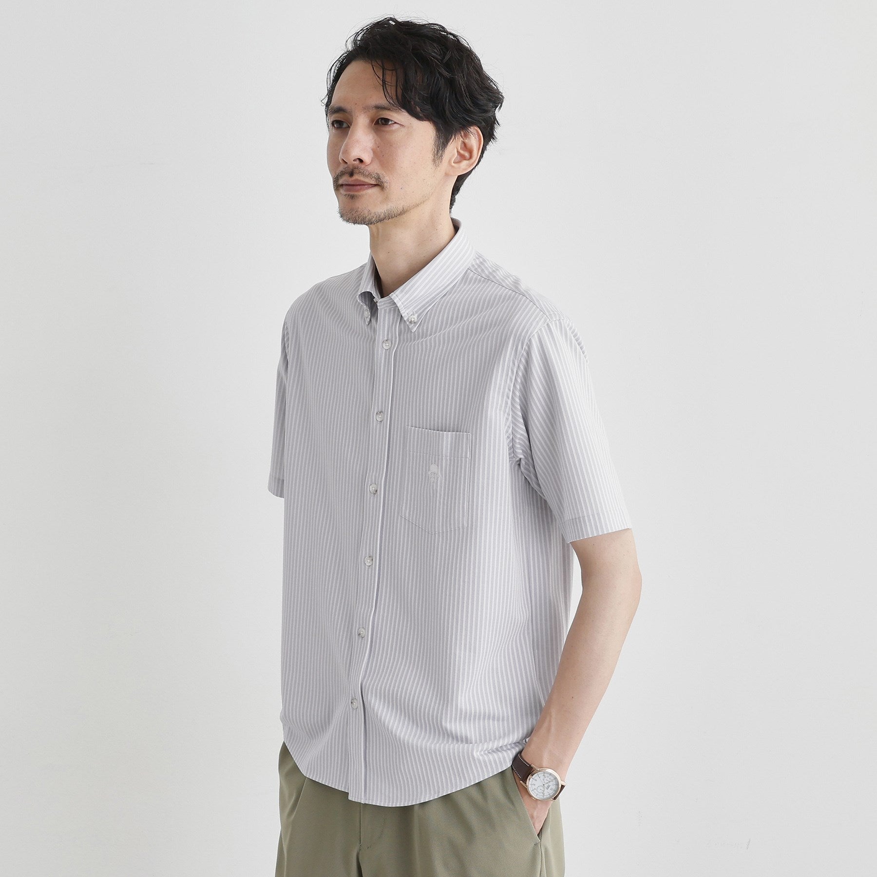 タケオキクチ TAKEO KIKUCHI 【接触冷感】ストライプジャージ ボタンダウンシャツ (ネイビー(394)) ネイビー(394)