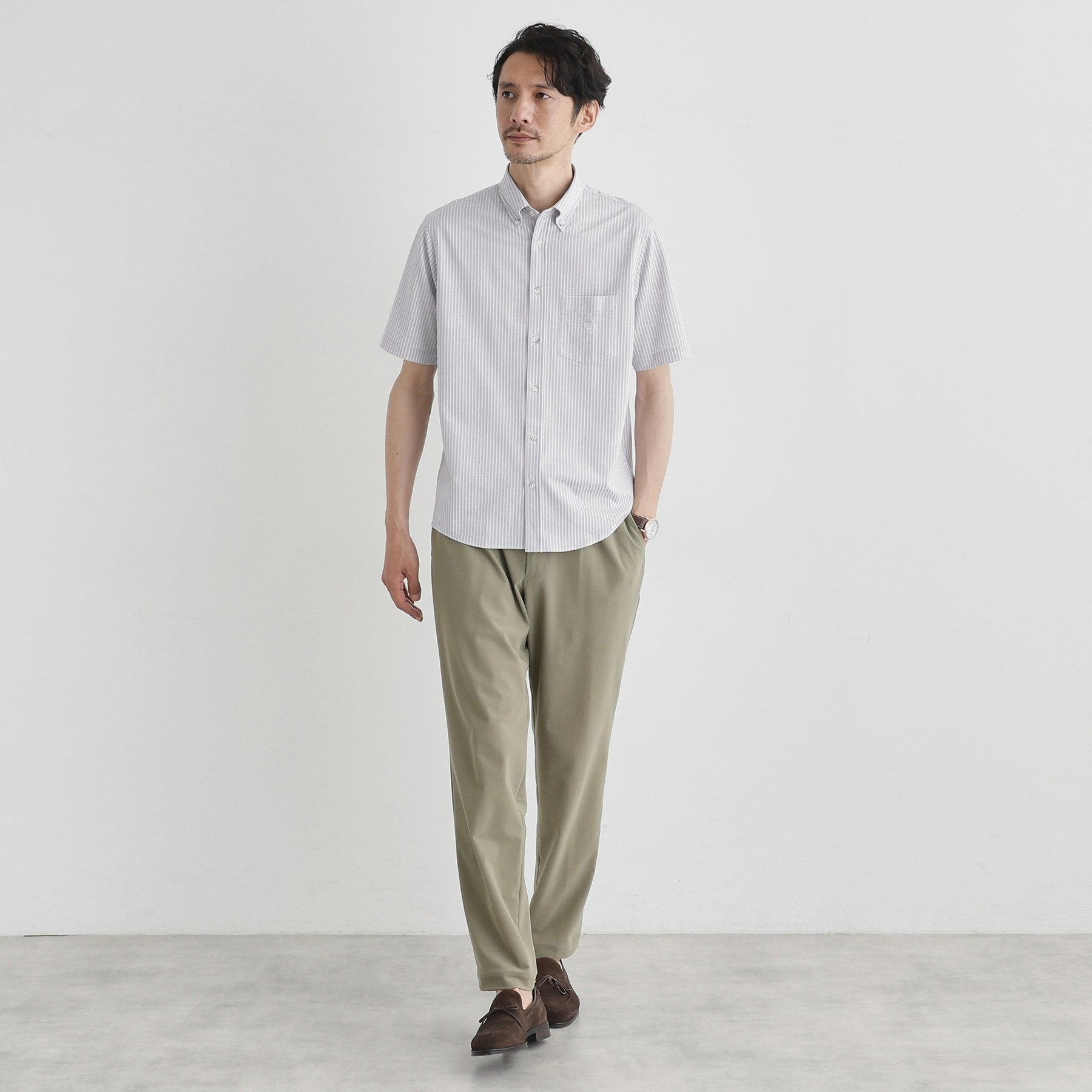 タケオキクチ TAKEO KIKUCHI 【接触冷感】ストライプジャージ ボタンダウンシャツ (ネイビー(394)) ネイビー(394)