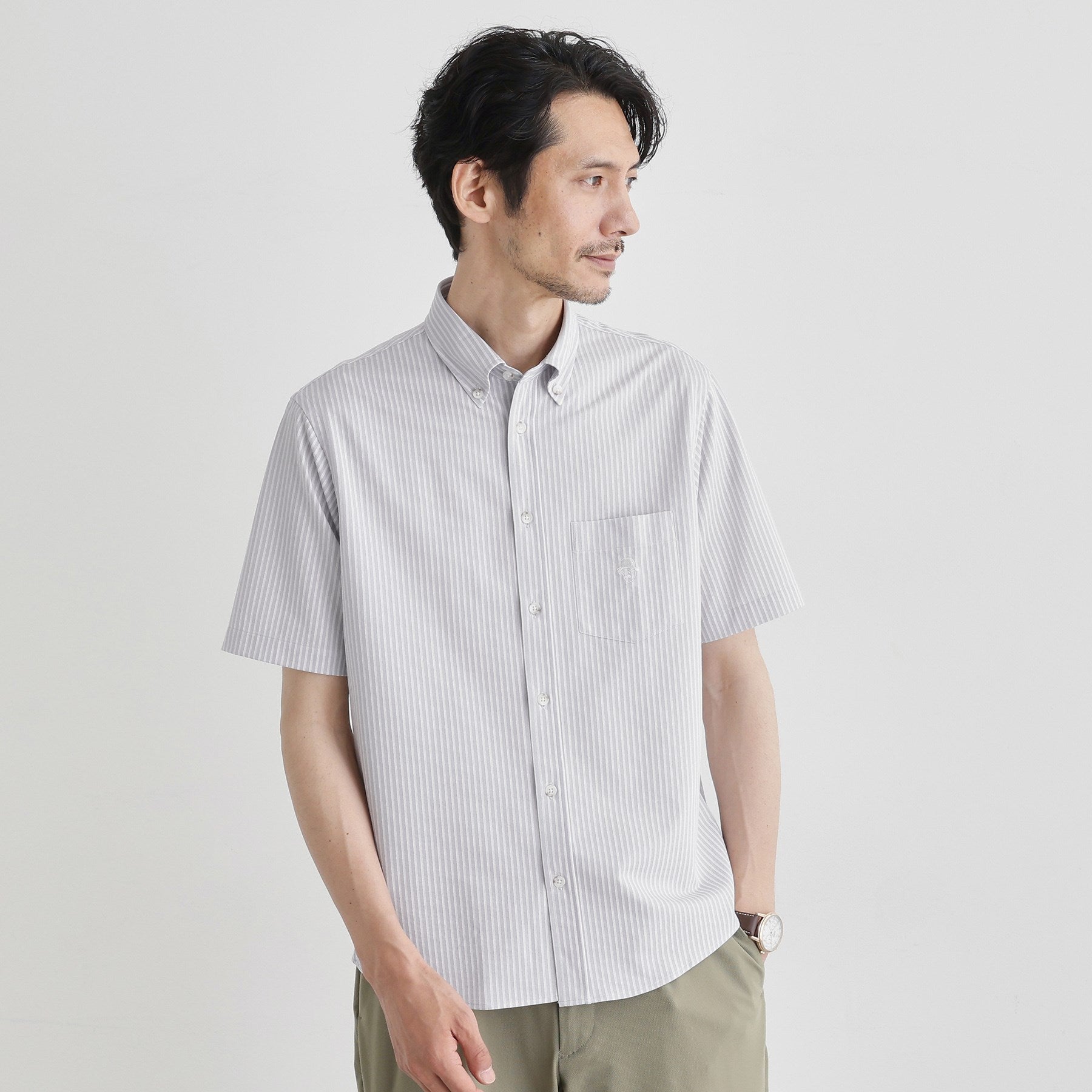 タケオキクチ TAKEO KIKUCHI 【接触冷感】ストライプジャージ ボタンダウンシャツ (グレー(312)) グレー(312)
