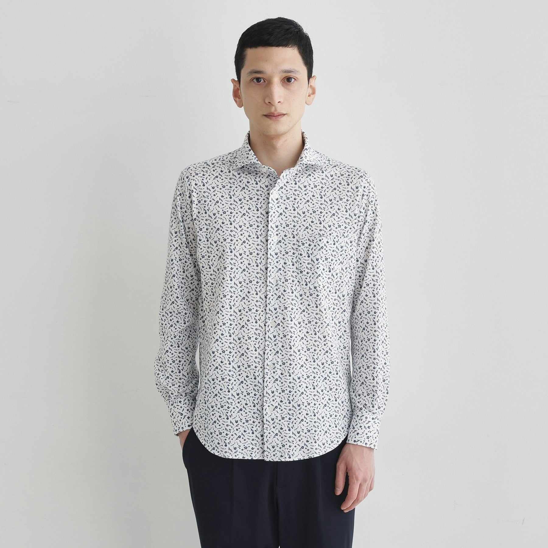 タケオキクチ TAKEO KIKUCHI クールマックス 鹿の子 プリント シャツ (ホワイト(001)) ホワイト(001)