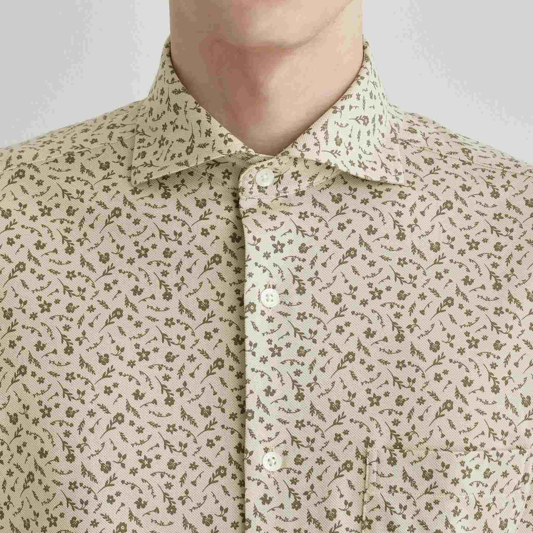 タケオキクチ TAKEO KIKUCHI クールマックス 鹿の子 プリント シャツ (ホワイト(001)) ホワイト(001)