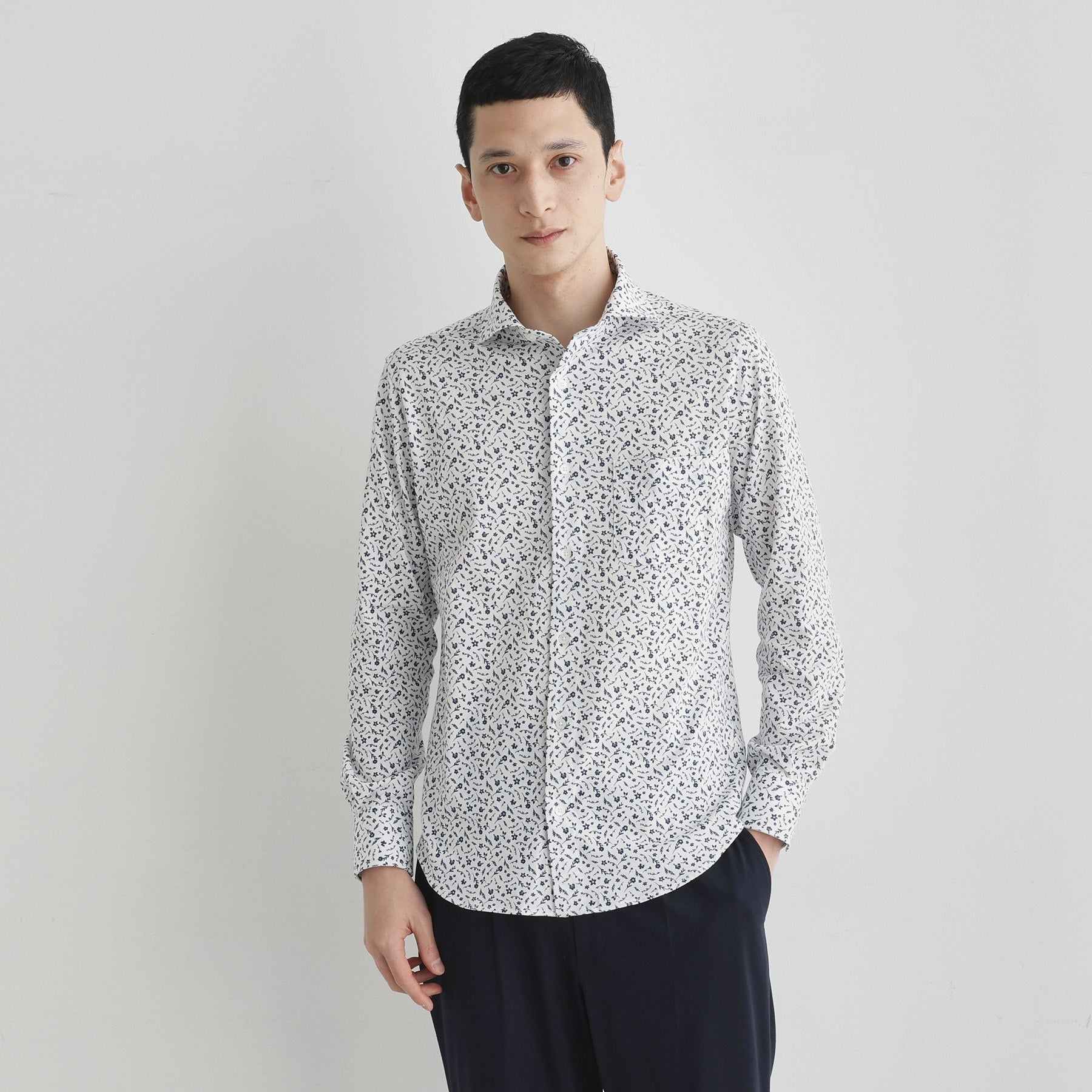 タケオキクチ TAKEO KIKUCHI クールマックス 鹿の子 プリント シャツ (ホワイト(001)) ホワイト(001)