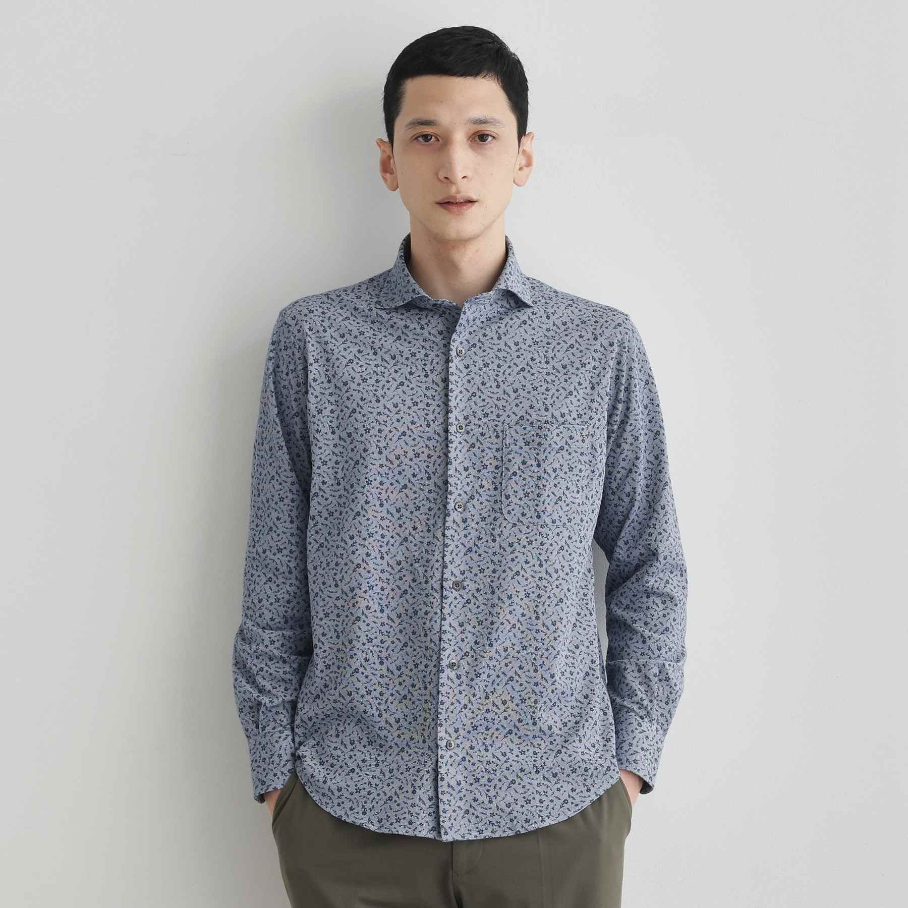 タケオキクチ TAKEO KIKUCHI クールマックス 鹿の子 プリント シャツ (ホワイト(001)) ホワイト(001)