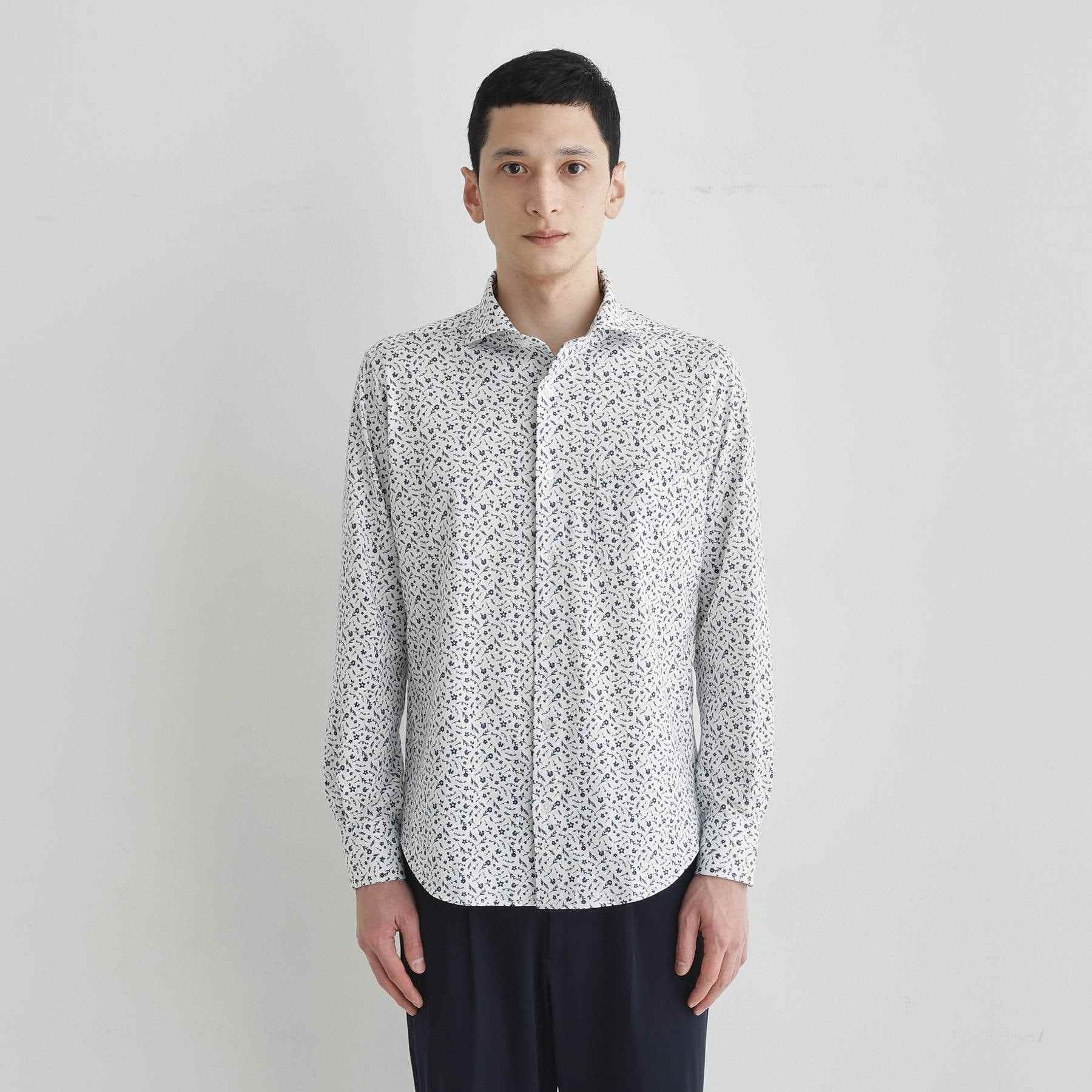 タケオキクチ TAKEO KIKUCHI クールマックス 鹿の子 プリント シャツ (ホワイト(001)) ホワイト(001)