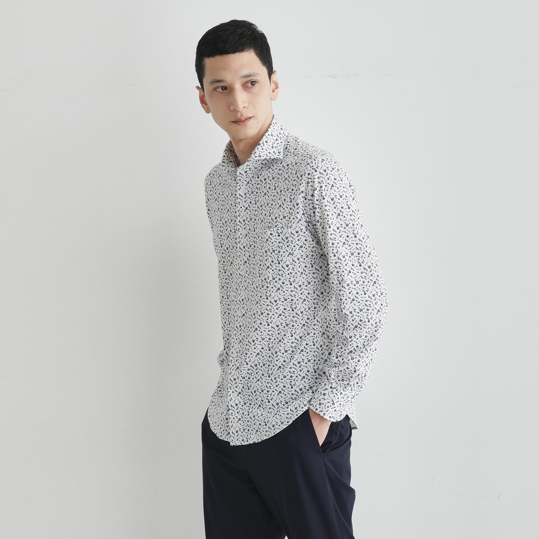 タケオキクチ TAKEO KIKUCHI クールマックス 鹿の子 プリント シャツ (ホワイト(001)) ホワイト(001)