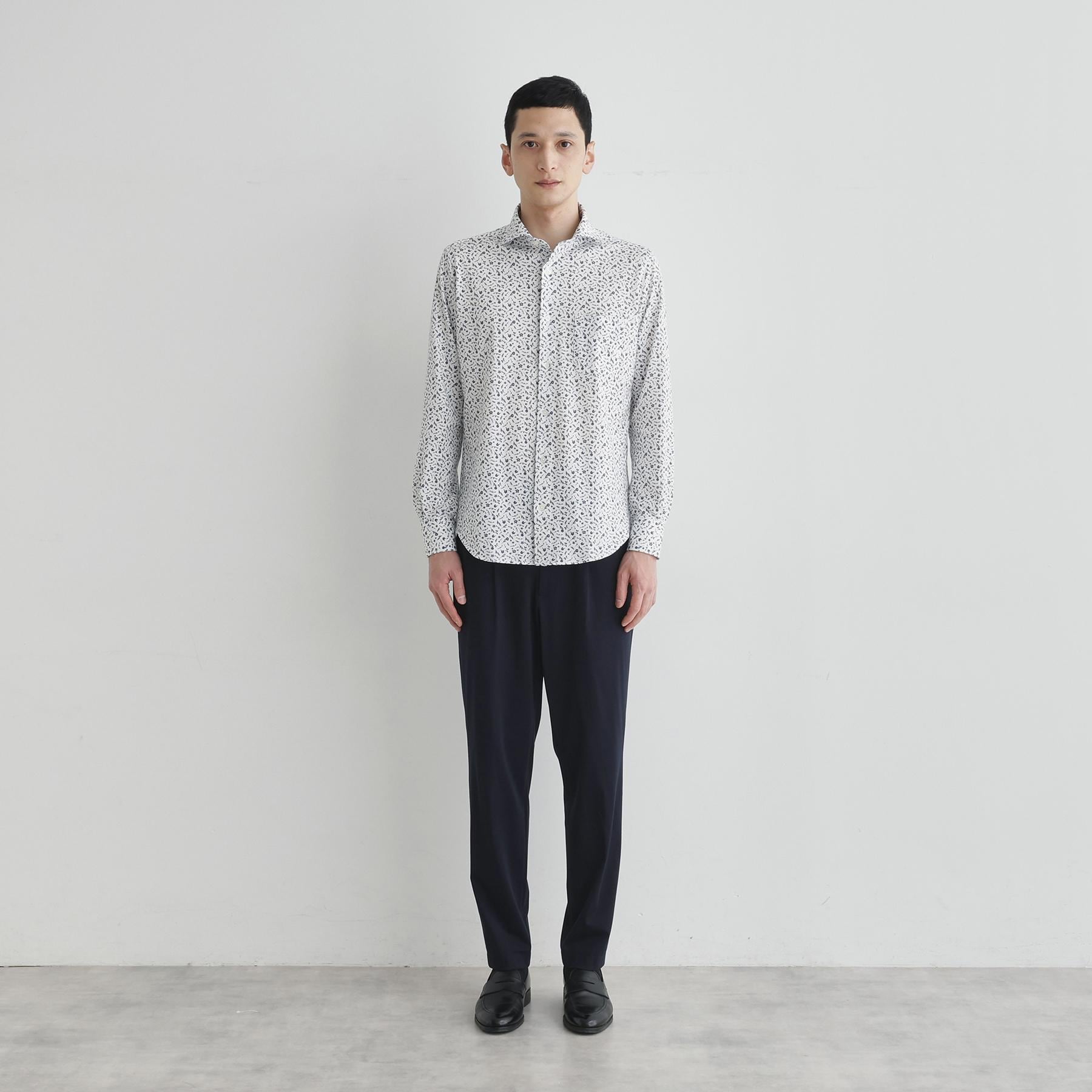 タケオキクチ TAKEO KIKUCHI クールマックス 鹿の子 プリント シャツ (ホワイト(001)) ホワイト(001)