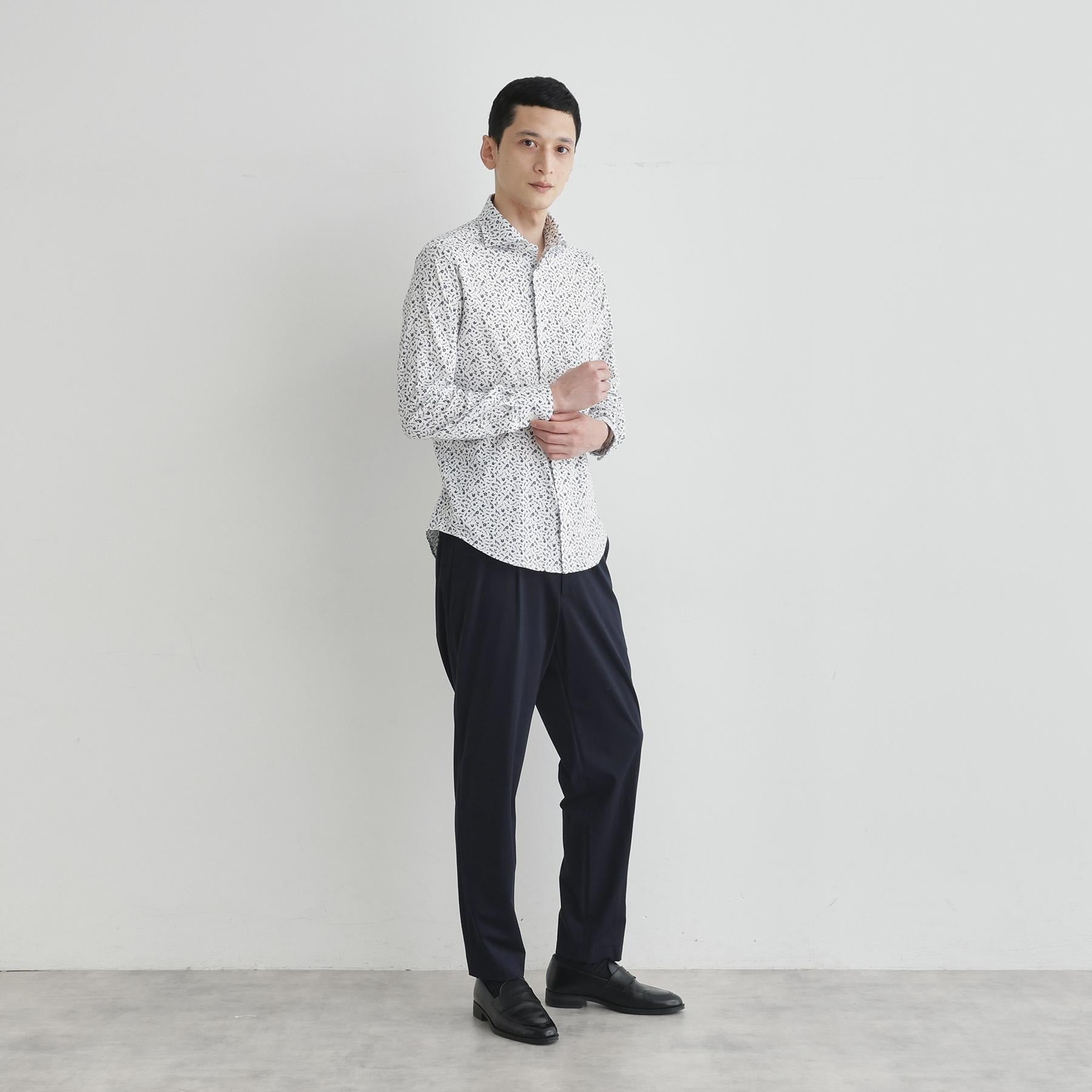 タケオキクチ TAKEO KIKUCHI クールマックス 鹿の子 プリント シャツ (ホワイト(001)) ホワイト(001)