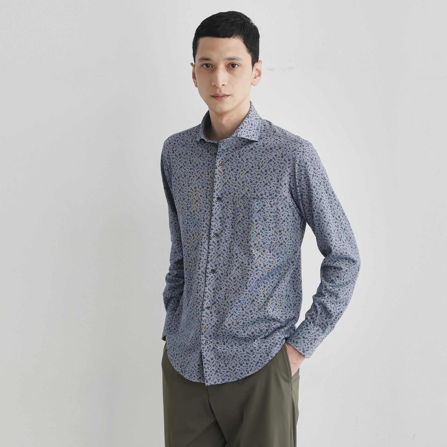 タケオキクチ TAKEO KIKUCHI クールマックス 鹿の子 プリント シャツ (ホワイト(001)) ホワイト(001)