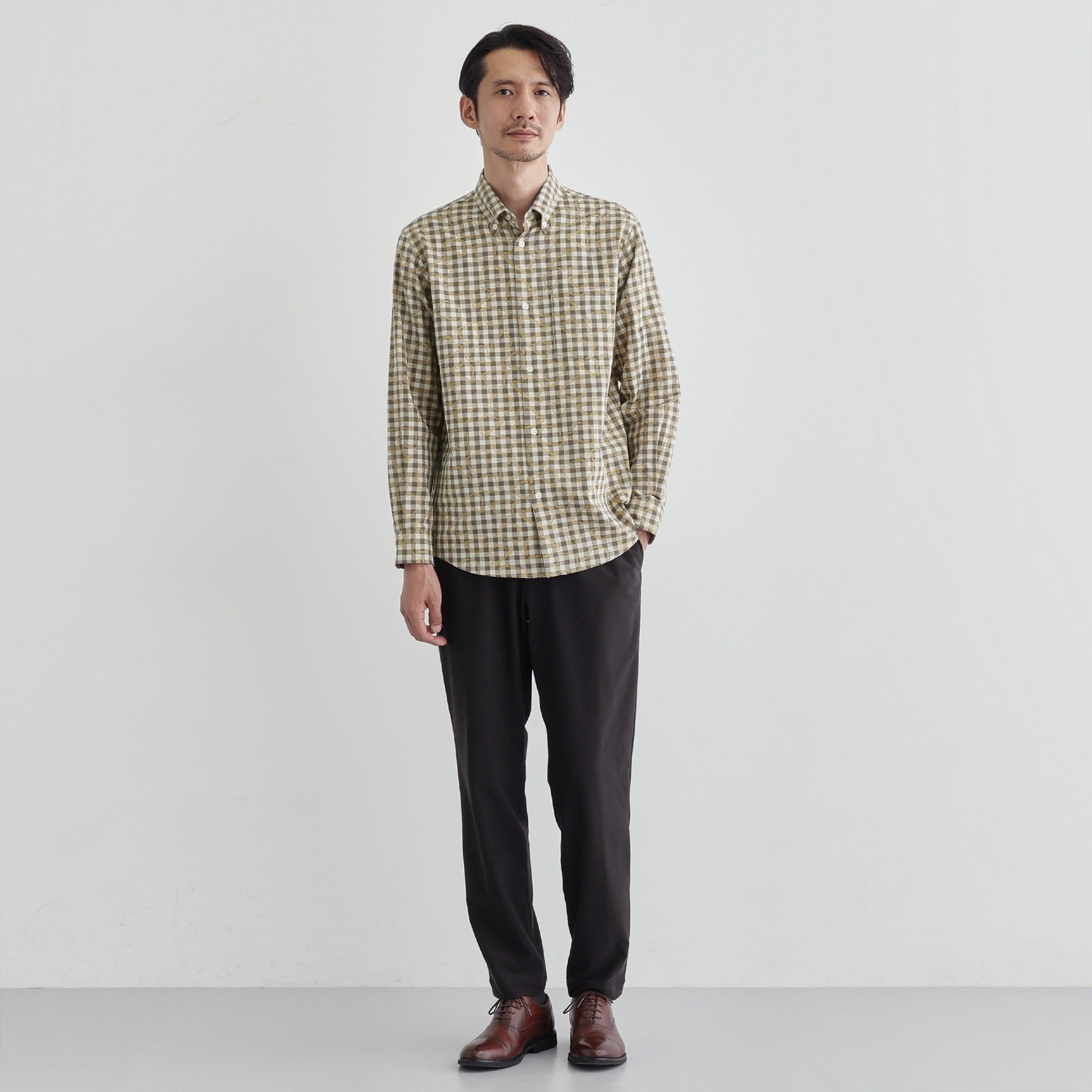 タケオキクチ TAKEO KIKUCHI チェックボーラーガーゼシャツ (ベージュ(252)) ベージュ(252)