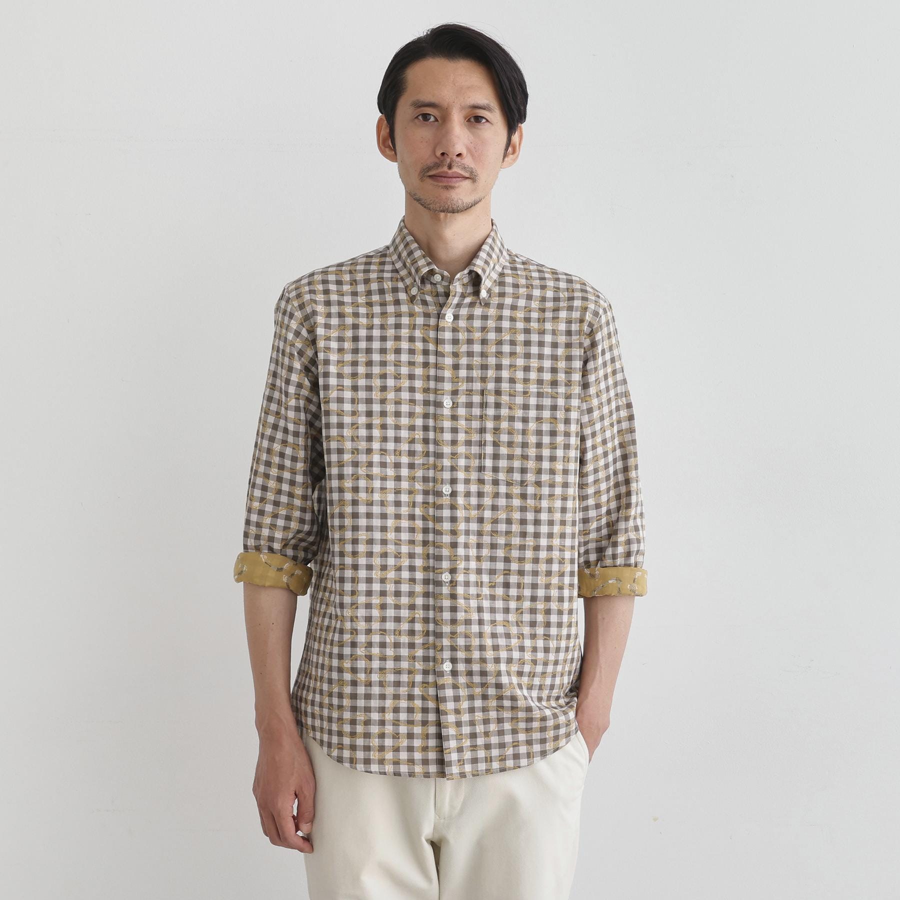 タケオキクチ TAKEO KIKUCHI チェックボーラーガーゼシャツ (ベージュ(252)) ベージュ(252)