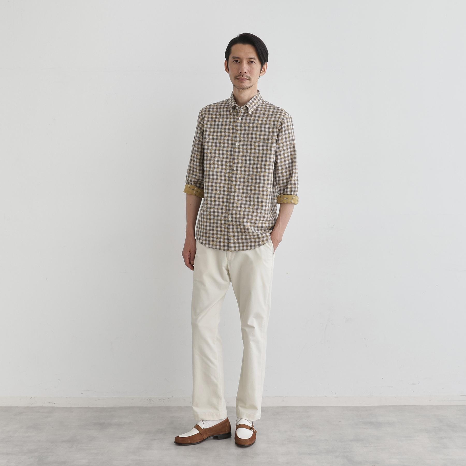 タケオキクチ TAKEO KIKUCHI チェックボーラーガーゼシャツ (ベージュ(252)) ベージュ(252)