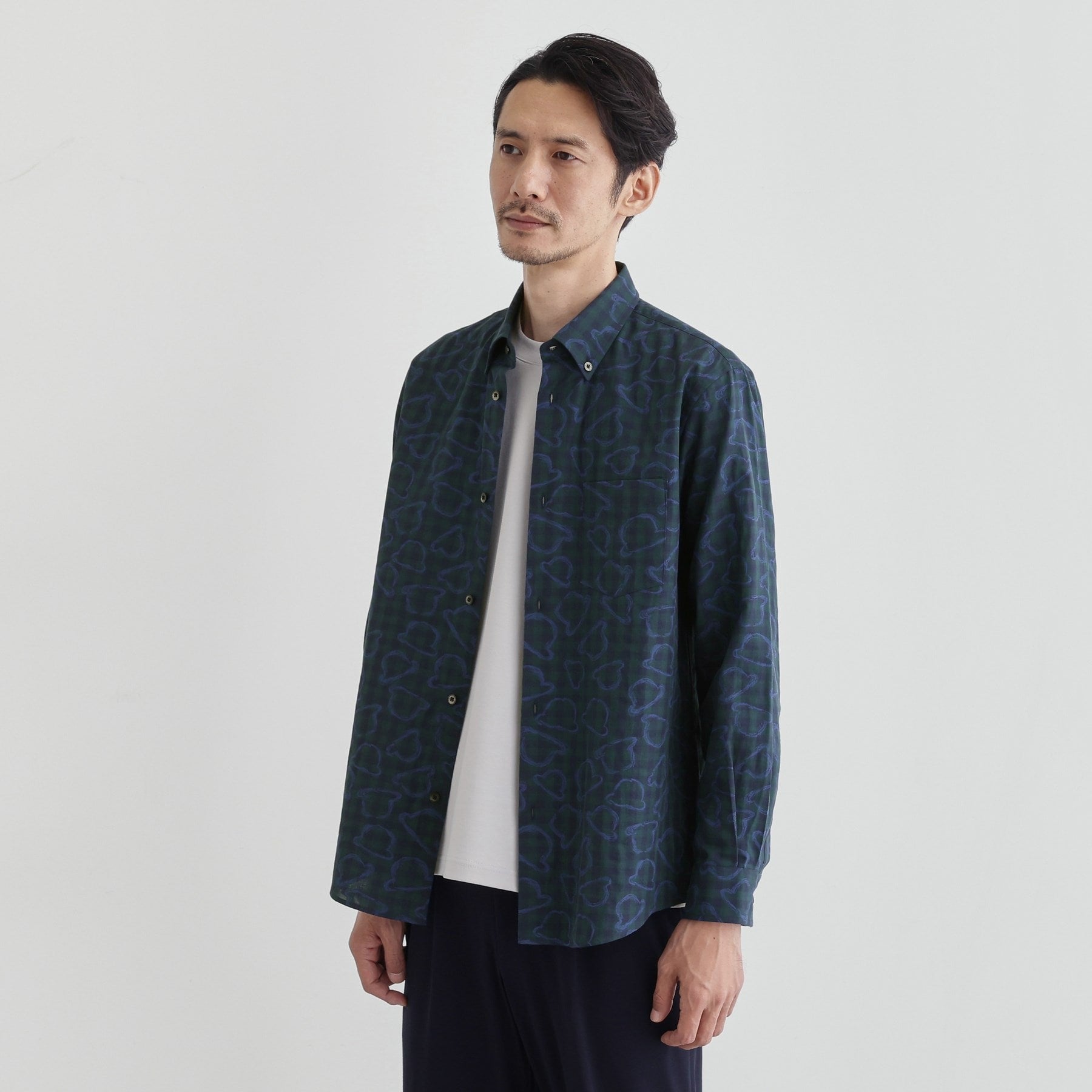 タケオキクチ TAKEO KIKUCHI チェックボーラーガーゼシャツ (ブルー(293)) ブルー(293)