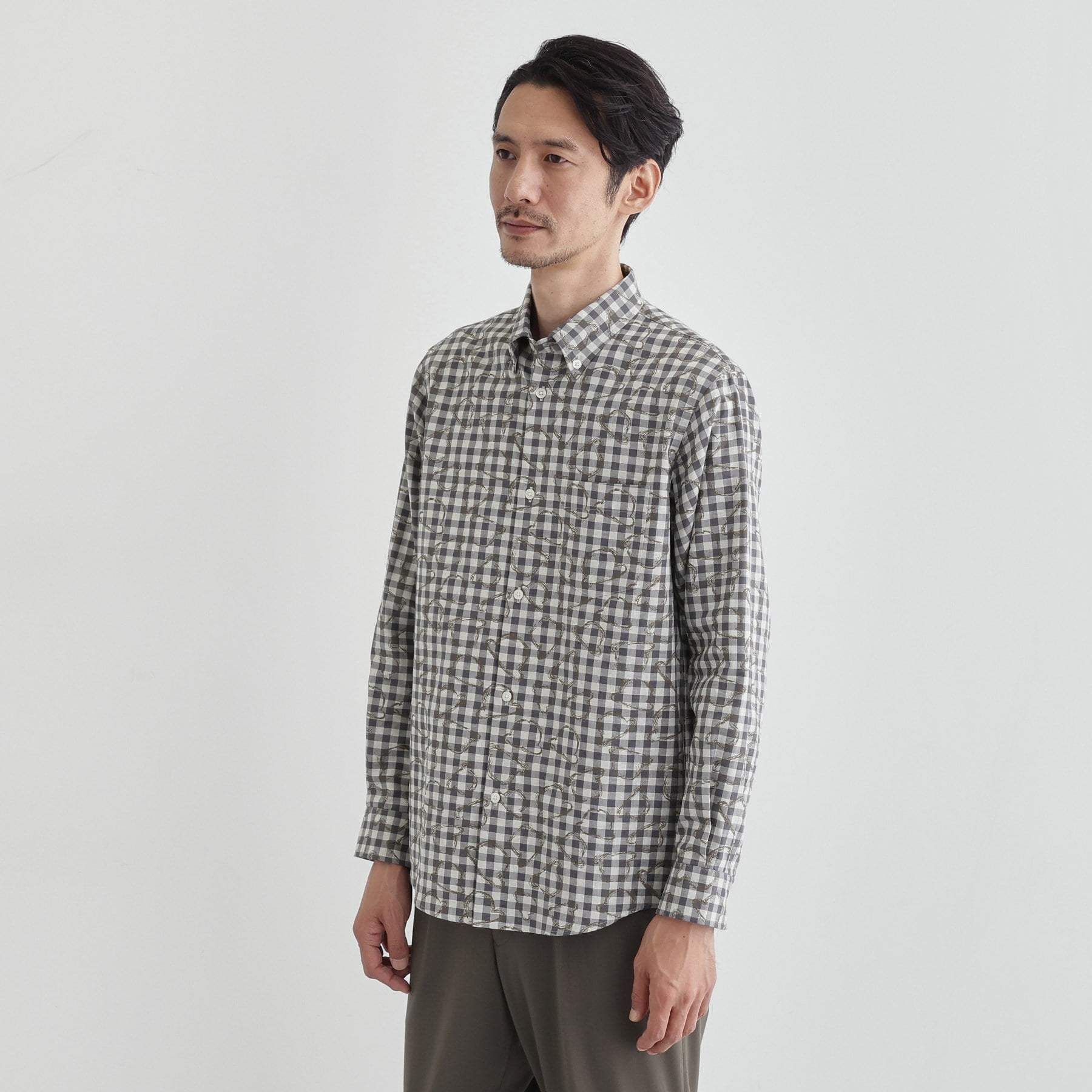 タケオキクチ TAKEO KIKUCHI チェックボーラーガーゼシャツ (チャコールグレー(214)) チャコールグレー(214)