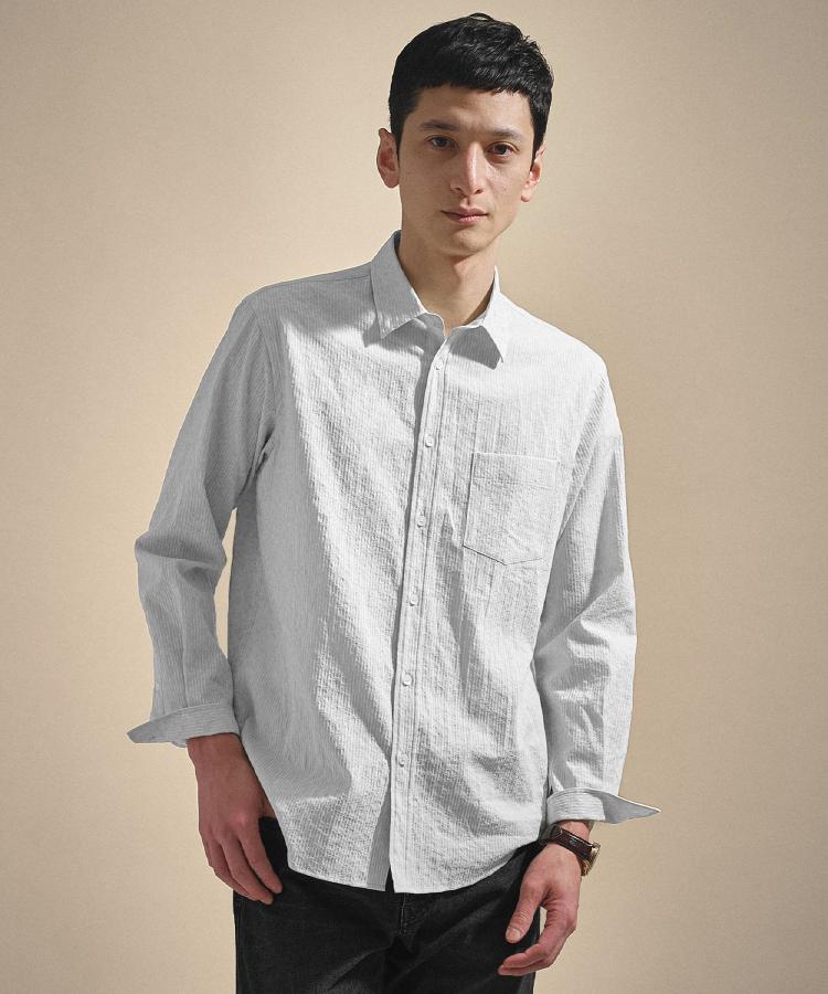 タケオキクチ TAKEO KIKUCHI 播州 ドビーストライプ フラワーシャツ (ライトグレー(311)) ライトグレー(311)