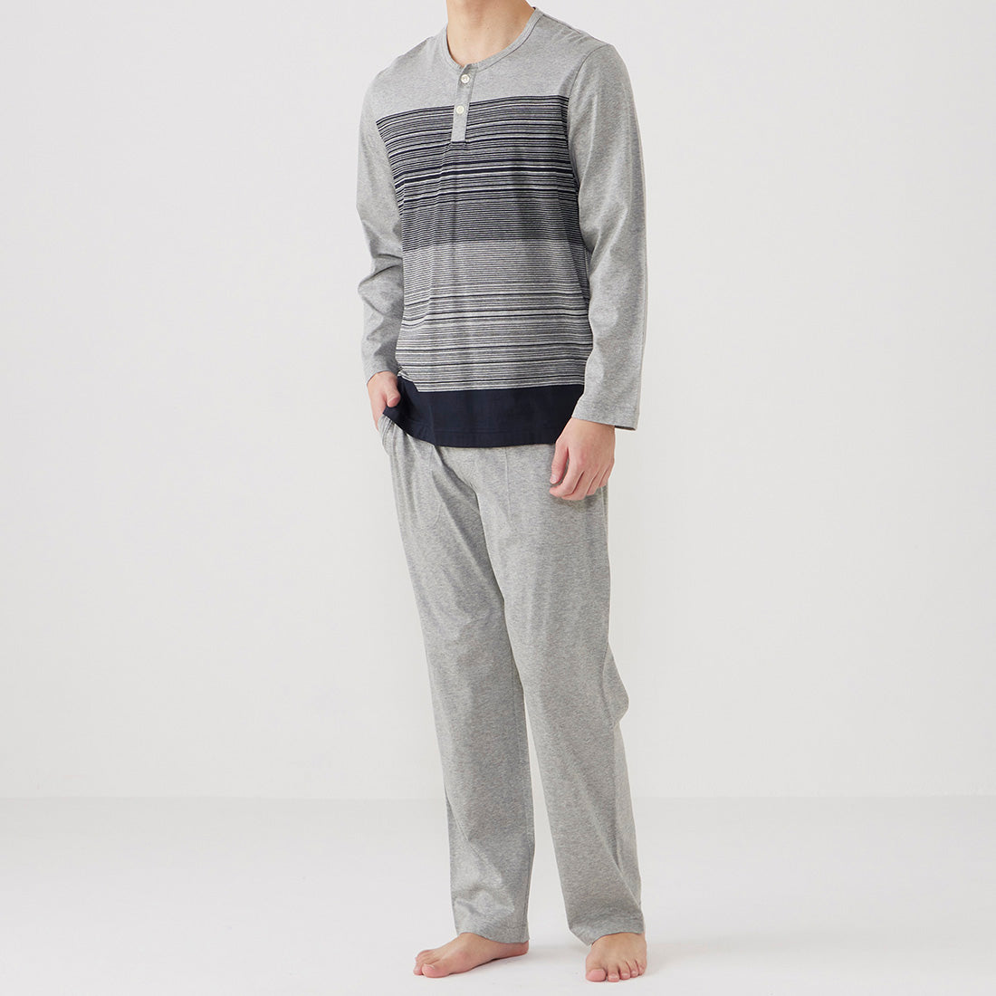 タケオキクチ TAKEO KIKUCHI 長袖ヘンリーネックパジャマ (モクグレー) モクグレー