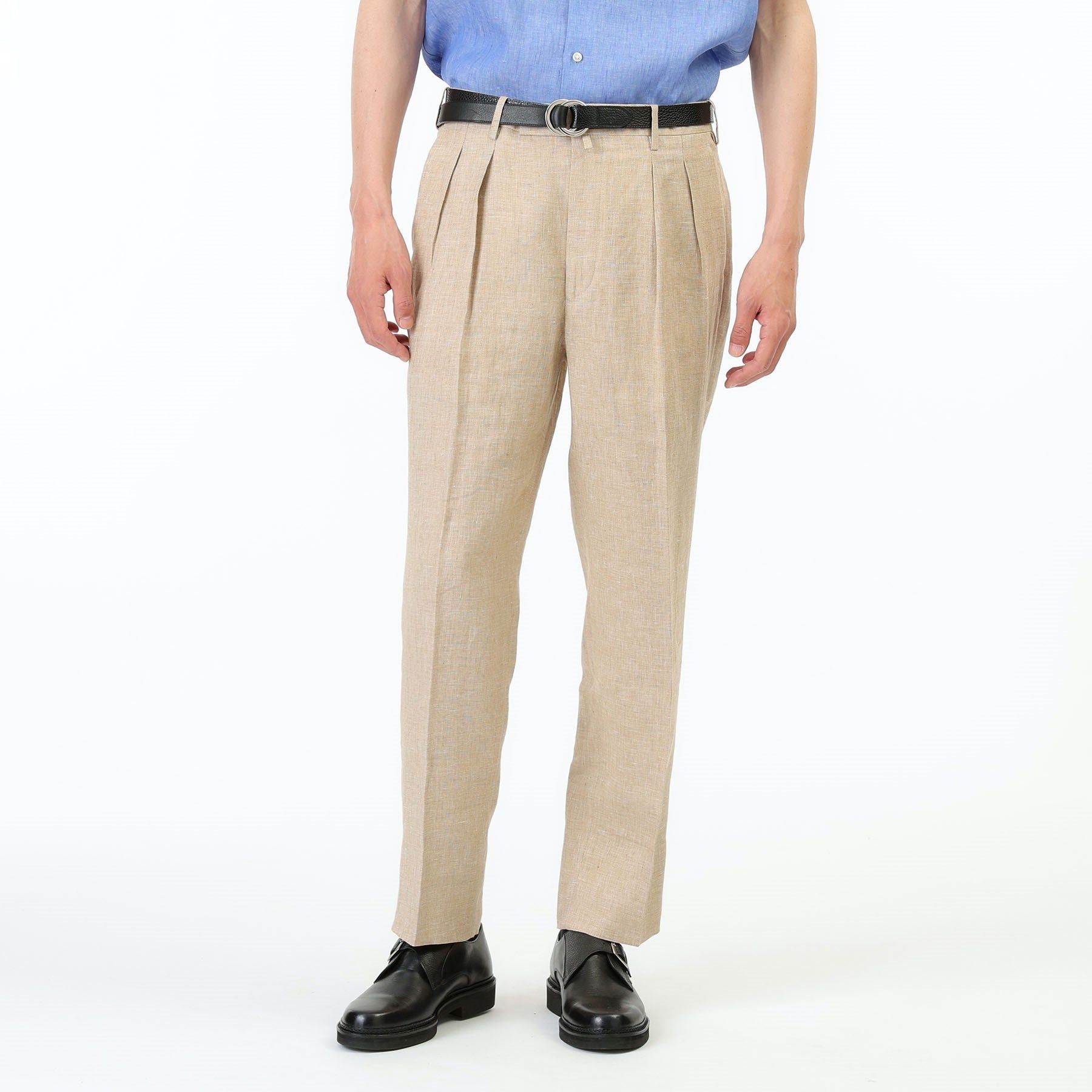 TAKEO KIKUCHI Linen Sharkskin Two-Tuck Pants
