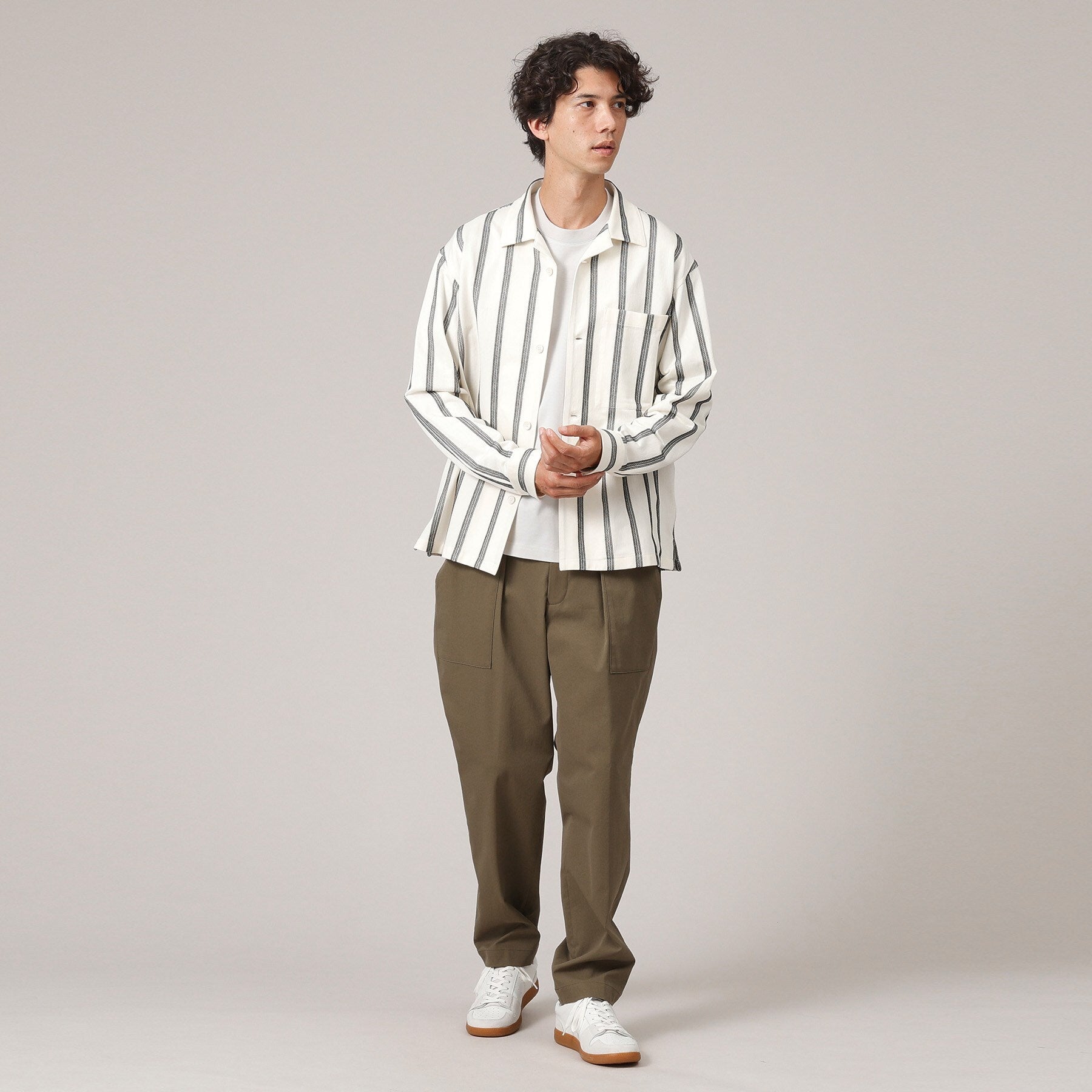 タケオキクチ TAKEO KIKUCHI カラミ ストライプ ジャージー シャツ (アイボリー(304)) アイボリー(304)