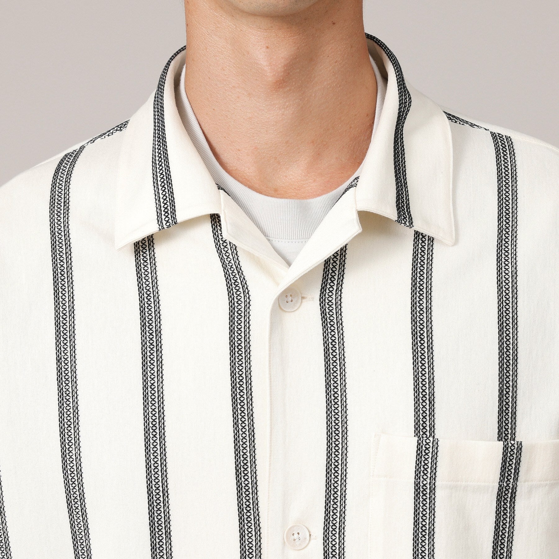 タケオキクチ TAKEO KIKUCHI カラミ ストライプ ジャージー シャツ (アイボリー(304)) アイボリー(304)