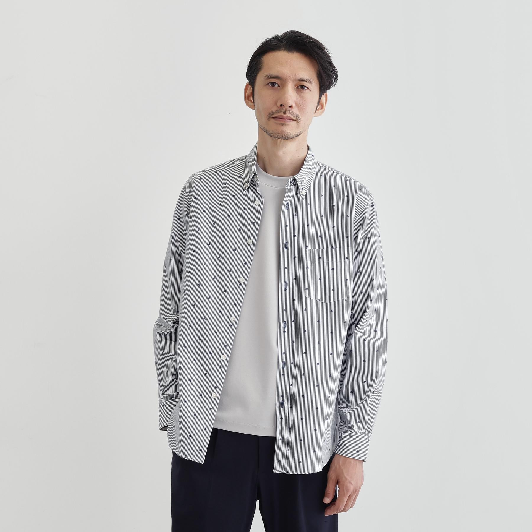 タケオキクチ TAKEO KIKUCHI 【Sサイズ~】ハットモチーフ ジャカード ストライプ シャツ (ブルー(393)) ブルー(393)