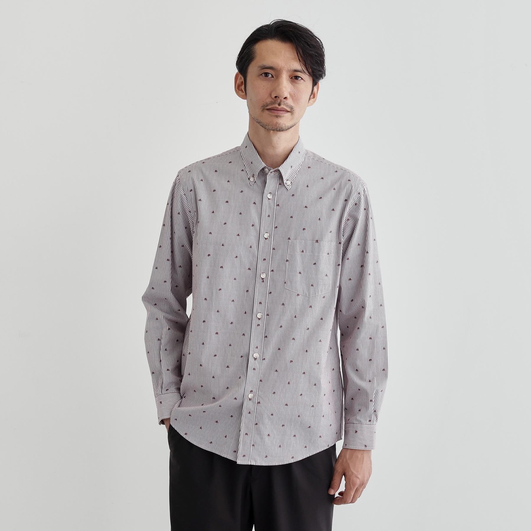 タケオキクチ TAKEO KIKUCHI 【Sサイズ~】ハットモチーフ ジャカード ストライプ シャツ (レッド(363)) レッド(363)