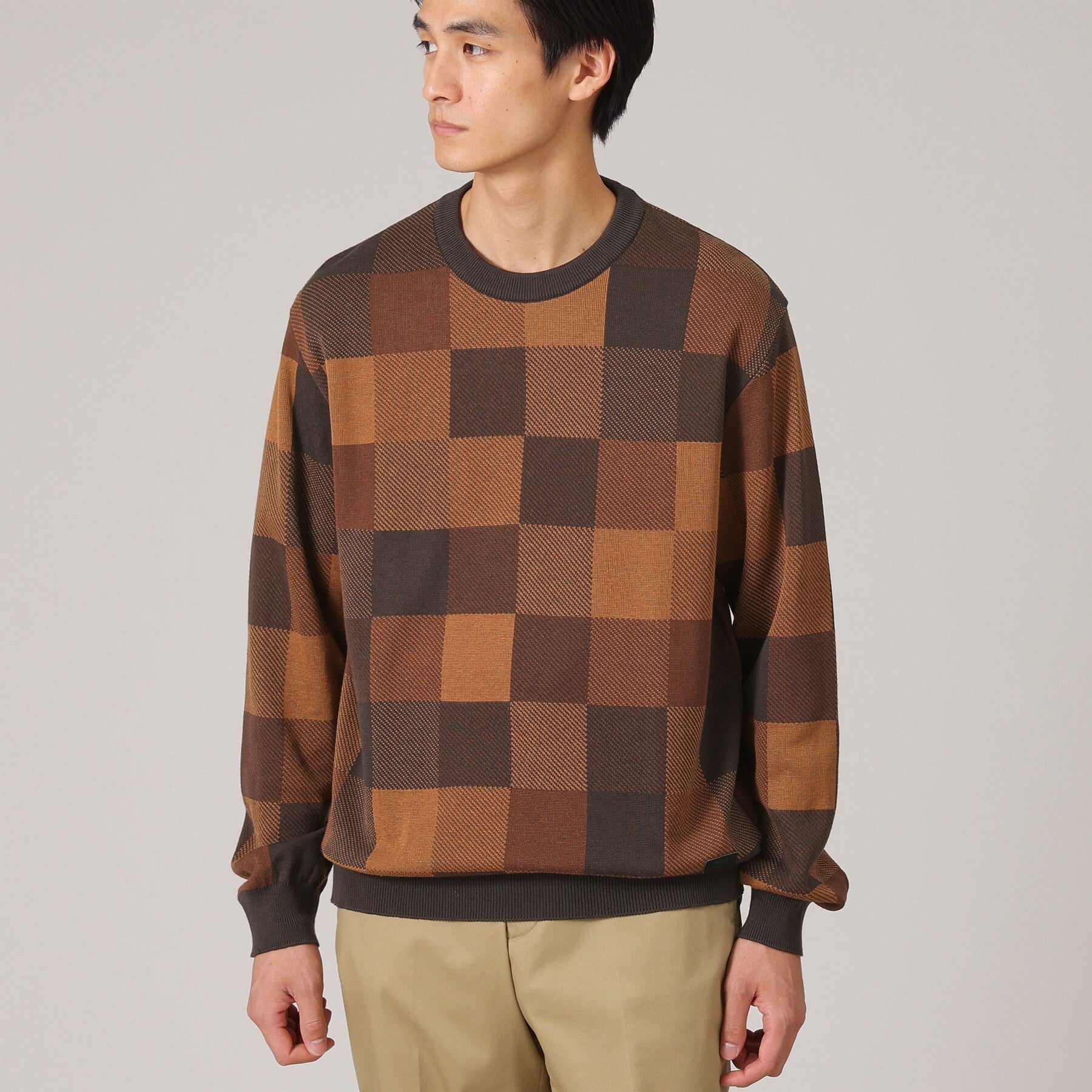 タケオキクチ TAKEO KIKUCHI チェック柄 プルオーバー ニット (ブラウン(243)) ブラウン(243)