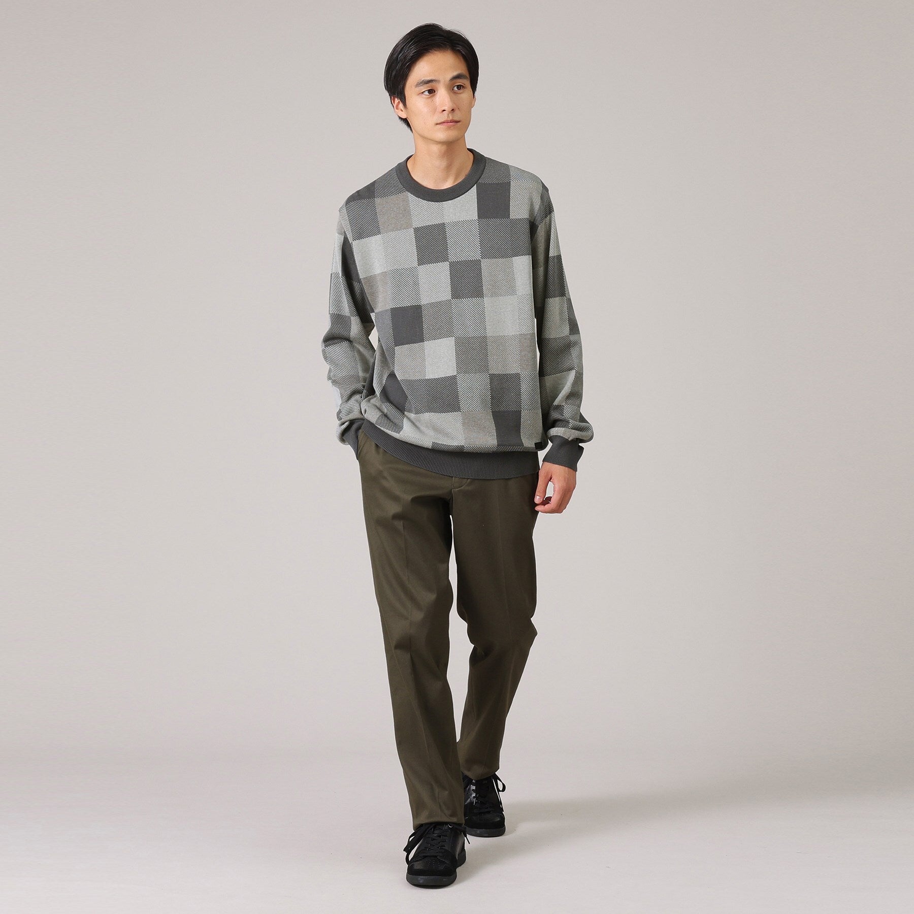 タケオキクチ TAKEO KIKUCHI チェック柄 プルオーバー ニット (ブラウン(243)) ブラウン(243)