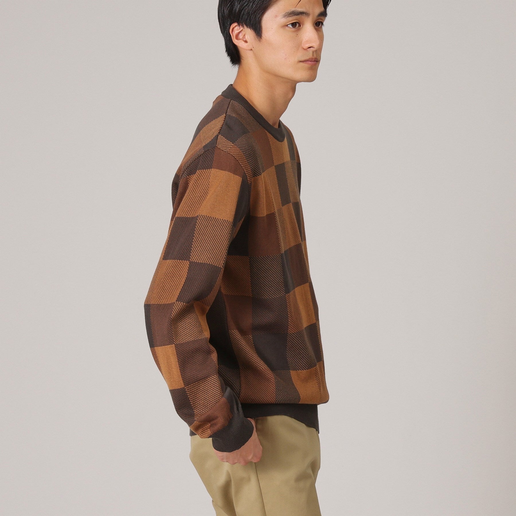 タケオキクチ TAKEO KIKUCHI チェック柄 プルオーバー ニット (ブラウン(243)) ブラウン(243)