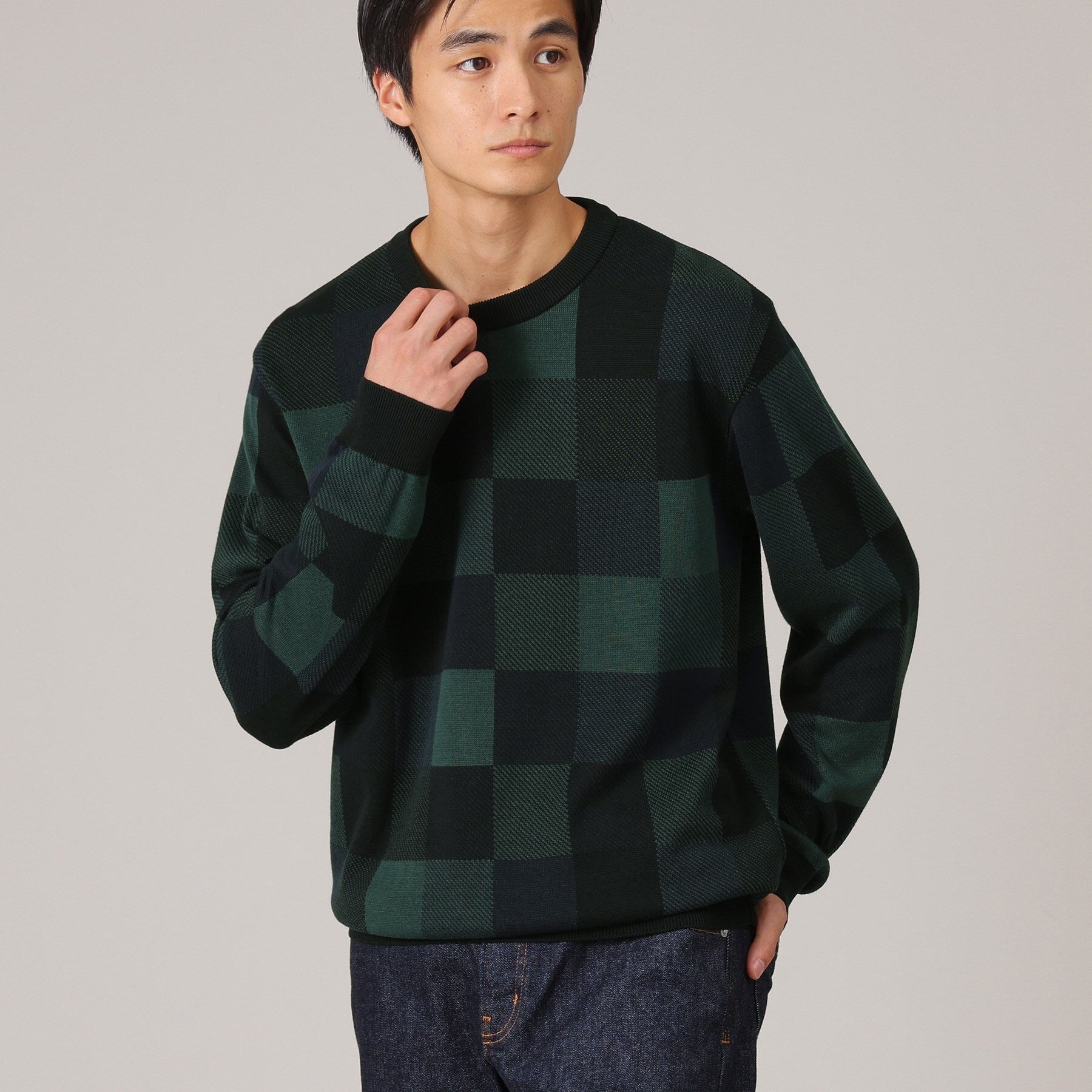 タケオキクチ TAKEO KIKUCHI チェック柄 プルオーバー ニット (ブラウン(243)) ブラウン(243)