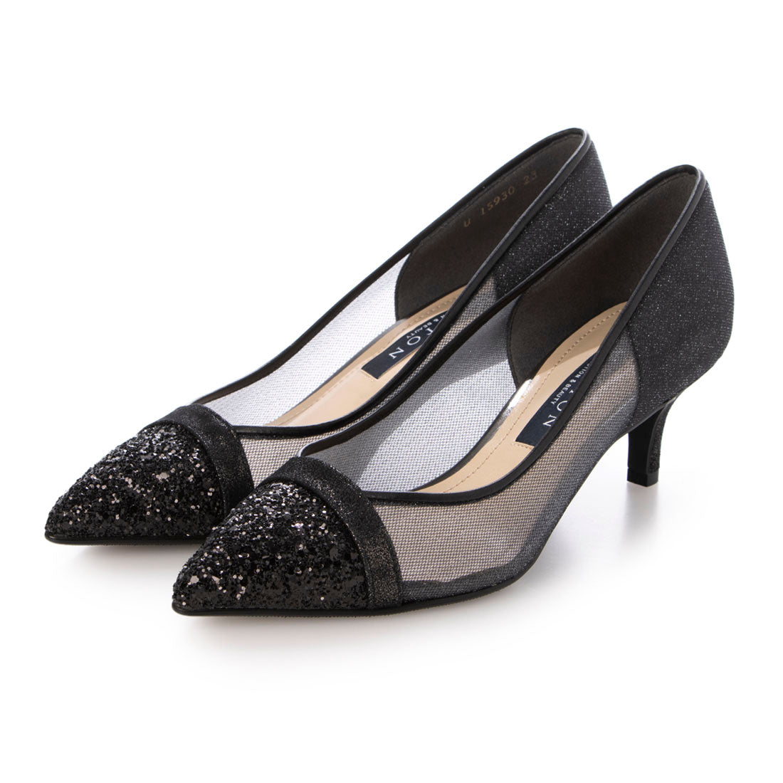 タラントン バイ ダイアナ TALANTON by DIANA グリッターチュール5cmヒールポインテッドトゥパンプス (黒メッシュ) 黒メッシュ