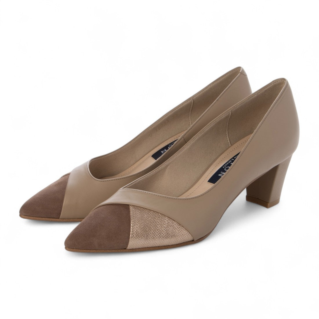 タラントン バイ ダイアナ TALANTON by DIANA ポインテッドトゥミドルヒールパンプス (ダークベージュカーフ) ダークベージュカーフ