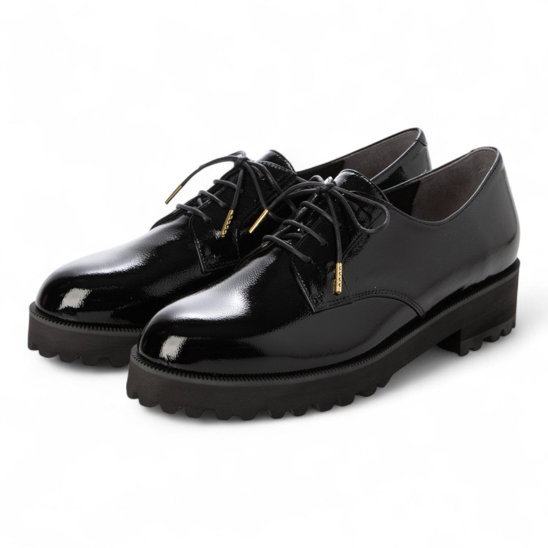 タラントン バイ ダイアナ TALANTON by DIANA 厚底タンクソールエナメルレースアップシューズ (黒エナメル) 黒エナメル