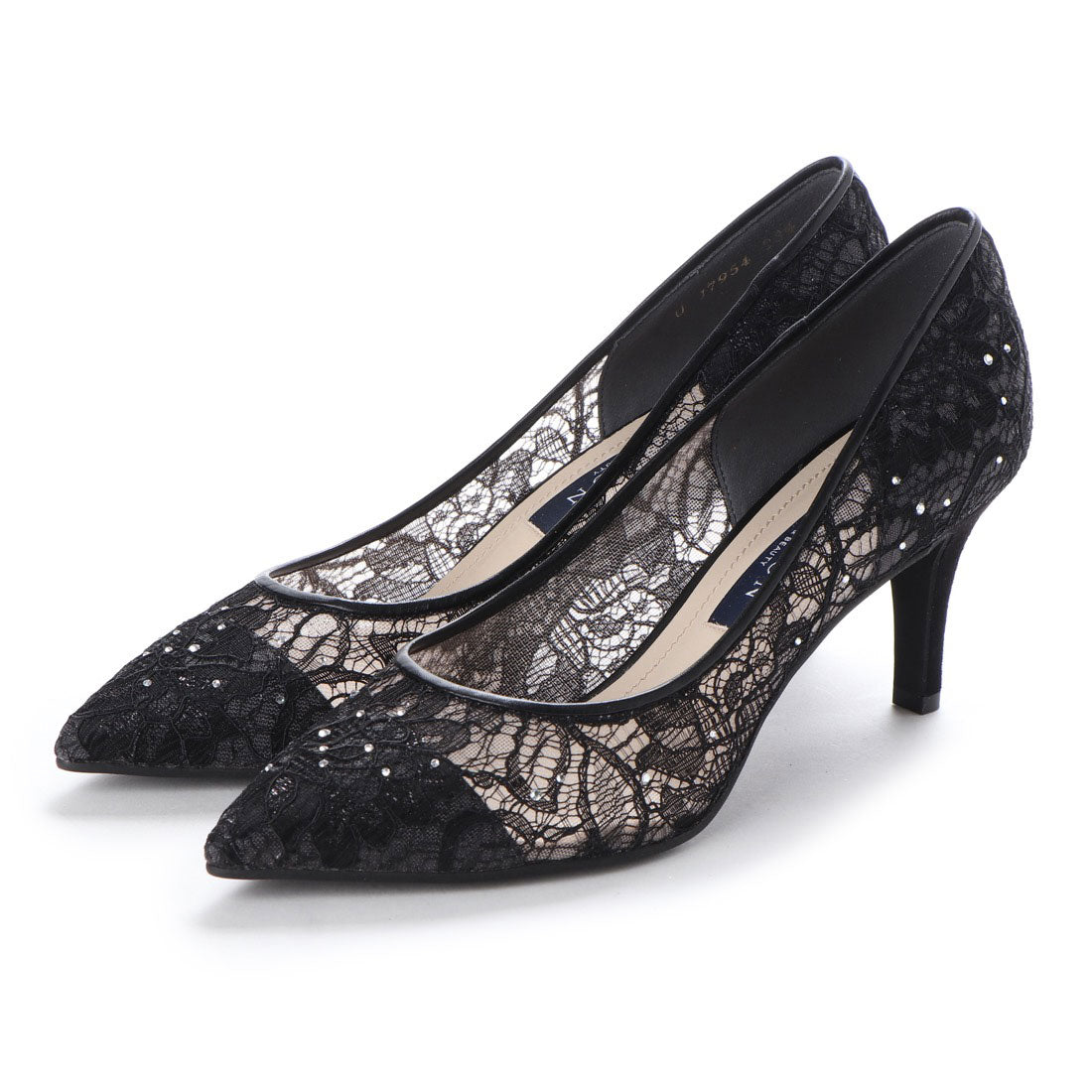 タラントン バイ ダイアナ TALANTON by DIANA ストーン付きチュールレースシアーヒールパンプス (黒生地) 黒生地
