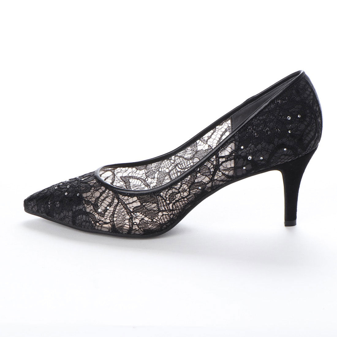 タラントン バイ ダイアナ TALANTON by DIANA ストーン付きチュールレースシアーヒールパンプス (黒生地) 黒生地