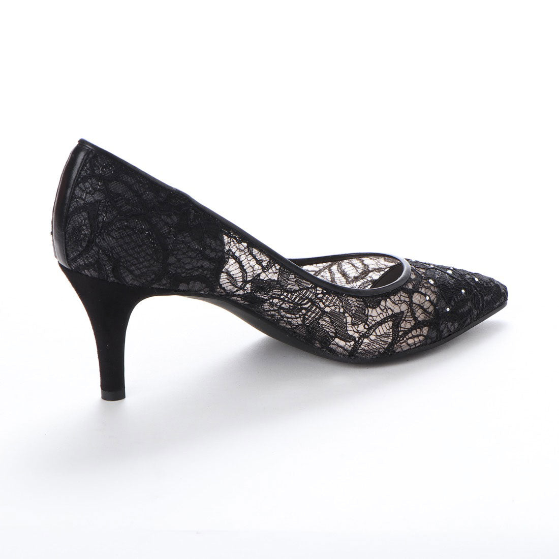 タラントン バイ ダイアナ TALANTON by DIANA ストーン付きチュールレースシアーヒールパンプス (黒生地) 黒生地