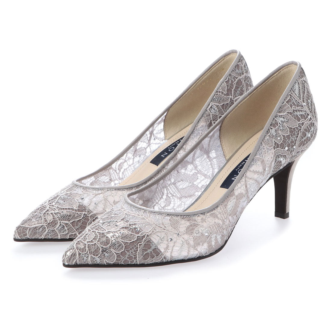 タラントン バイ ダイアナ TALANTON by DIANA ストーン付きチュールレースシアーヒールパンプス (グレー生地) グレー生地