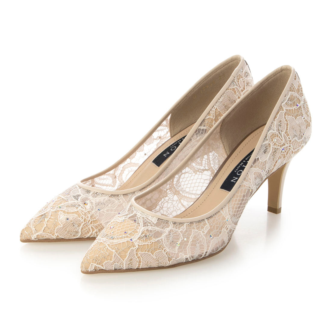 タラントン バイ ダイアナ TALANTON by DIANA ストーン付きチュールレースシアーヒールパンプス (ベージュ生地) ベージュ生地