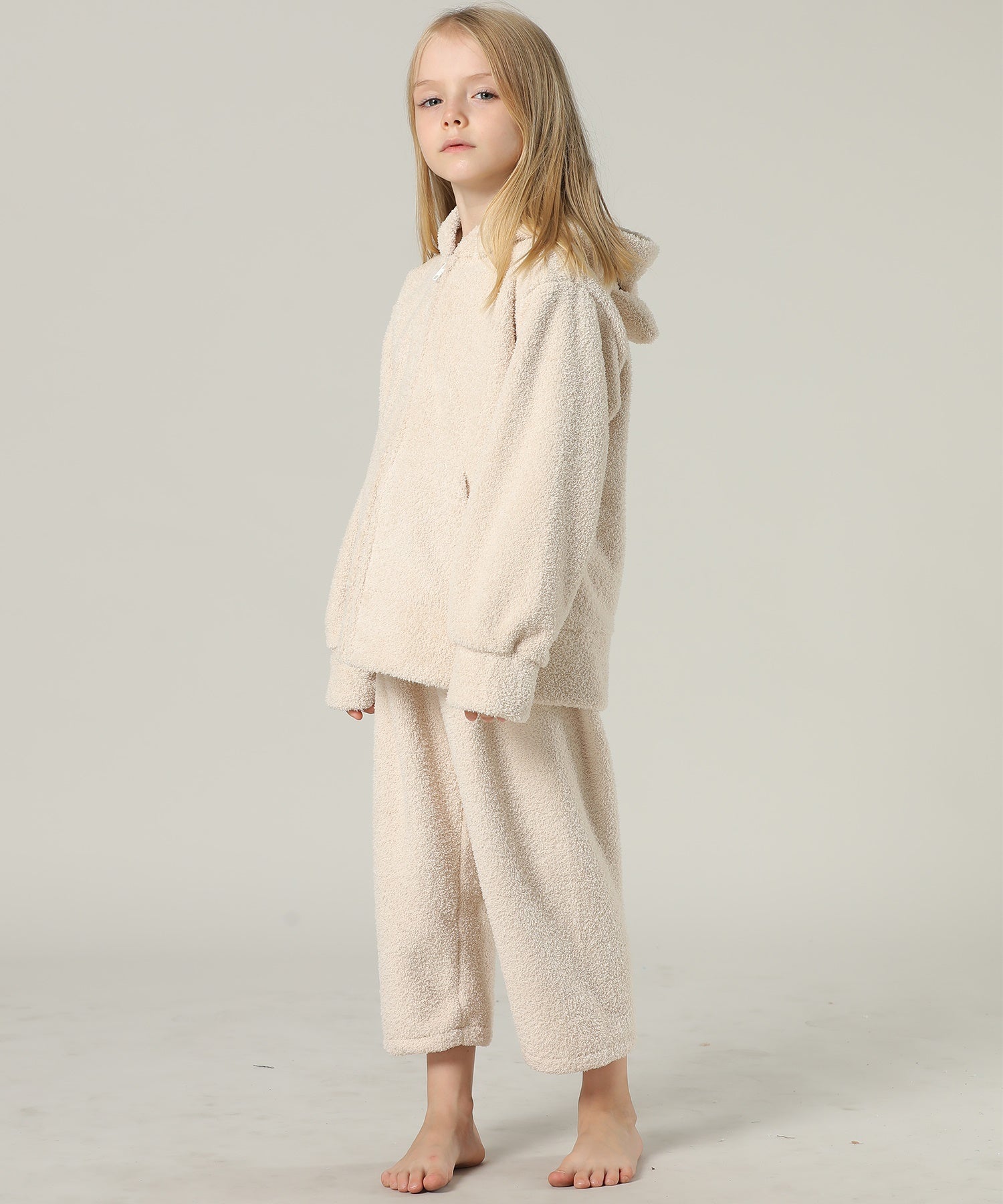 テディショップ Teddyshop キッズ 長袖ネコミミフードモコモコジップルームウェア 上下2点セット