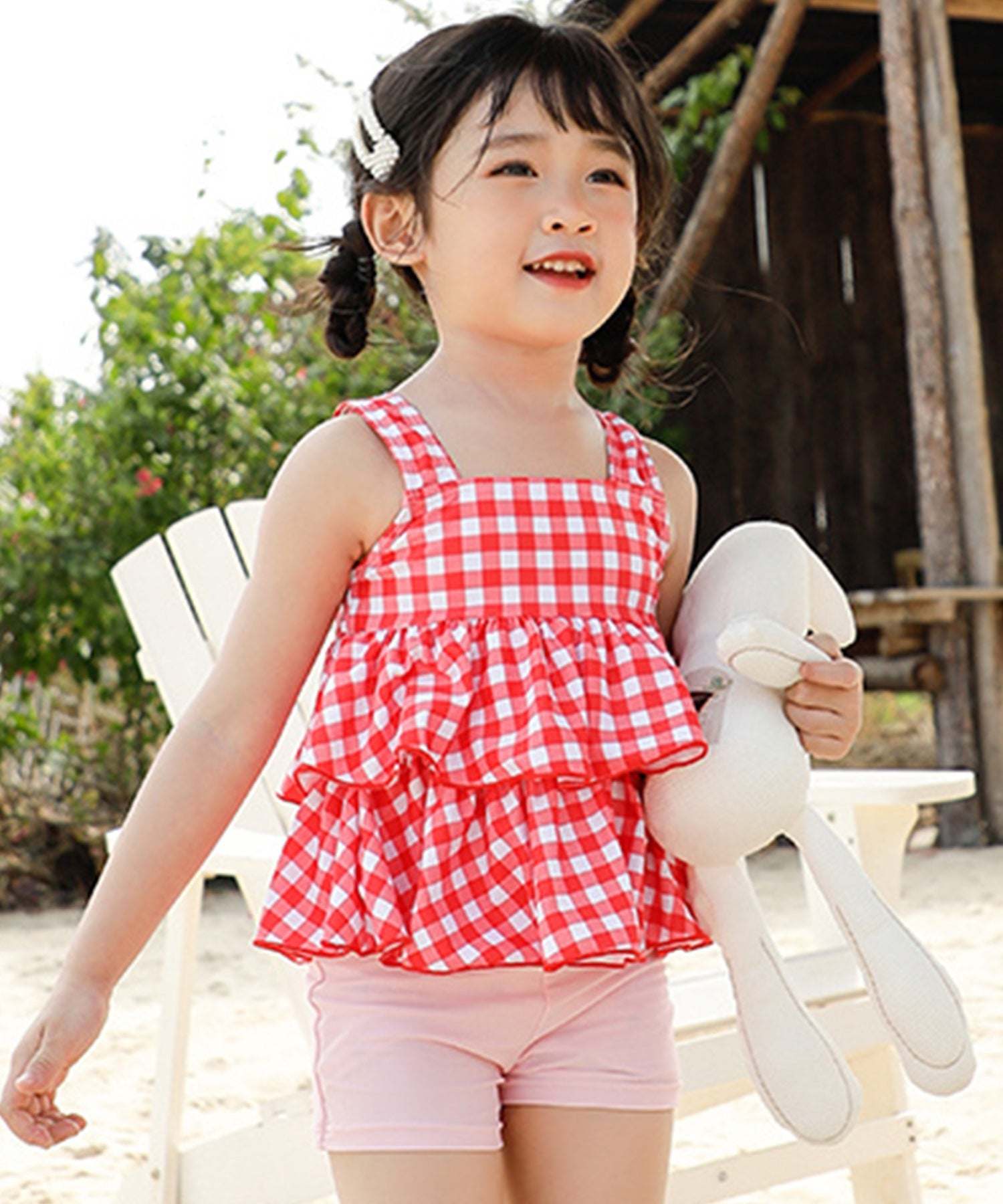 Bonjour ビーチセット 8Y パープルチェック Bonjour ビーチセット 8Y