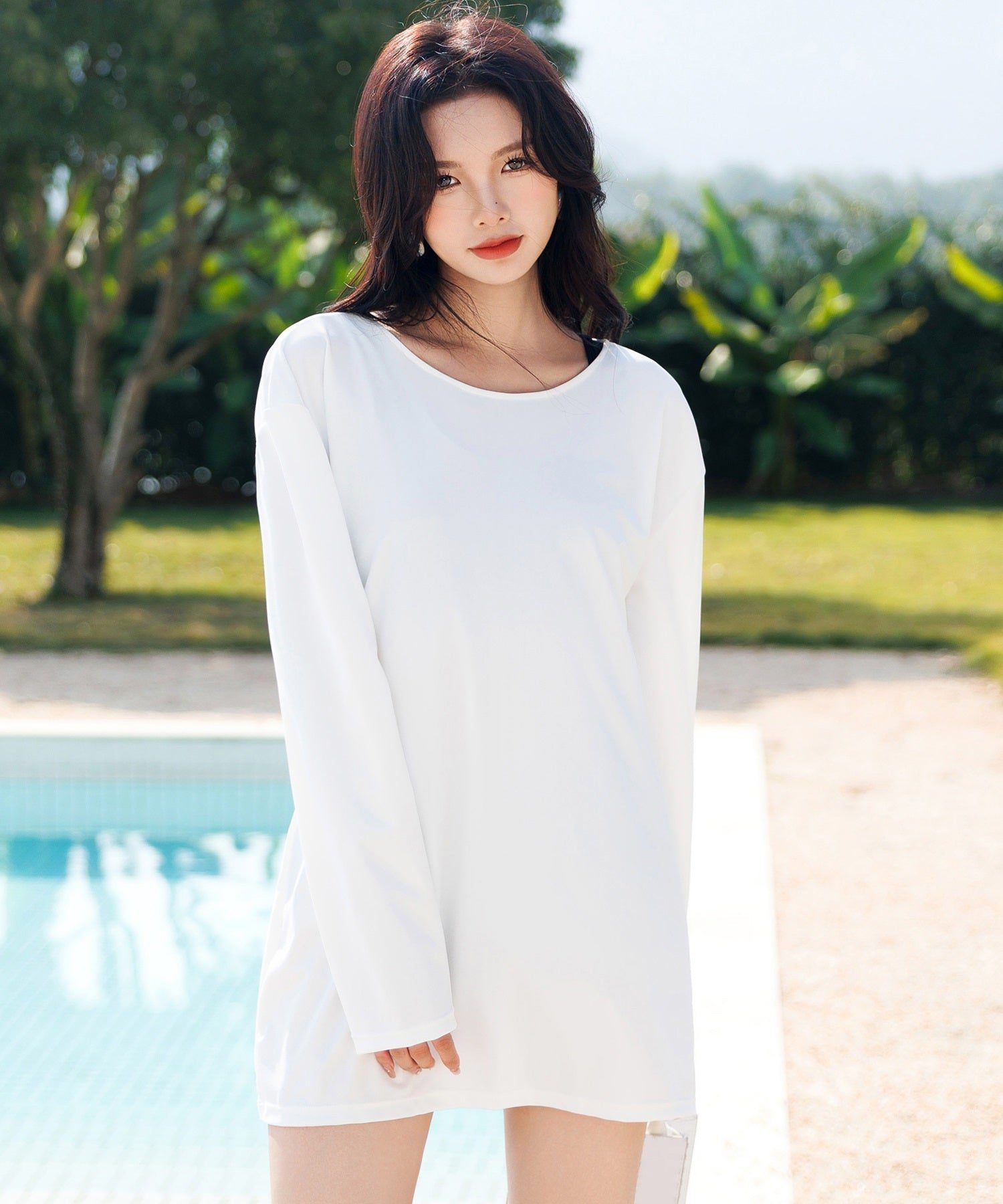 テディショップ Teddyshop レディース ドロップショルダーバックリボン長袖ラッシュガード【返品不可商品】 (ダスティブルー) ダスティブルー