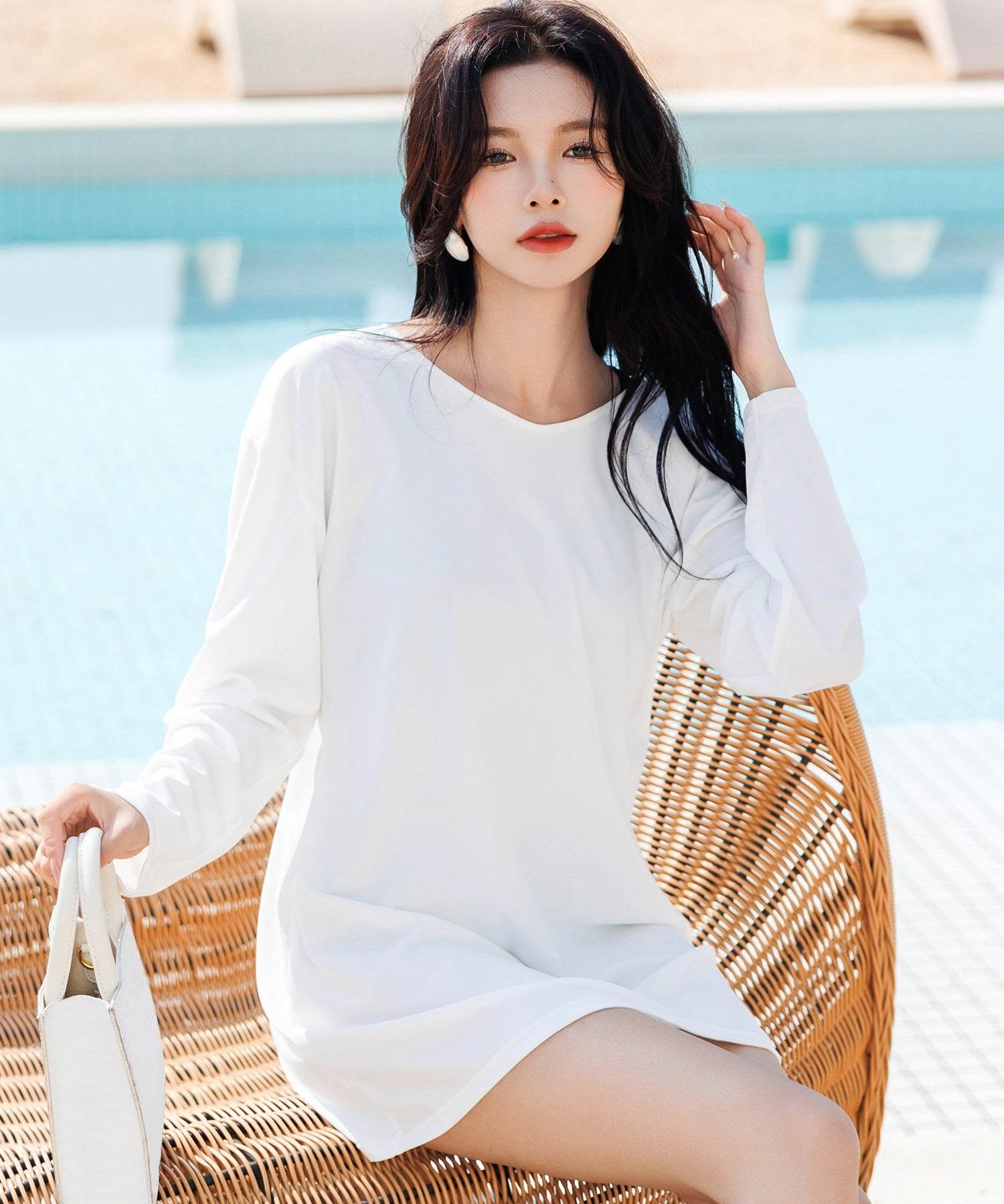 テディショップ Teddyshop レディース ドロップショルダーバックリボン長袖ラッシュガード【返品不可商品】 (ダスティブルー) ダスティブルー