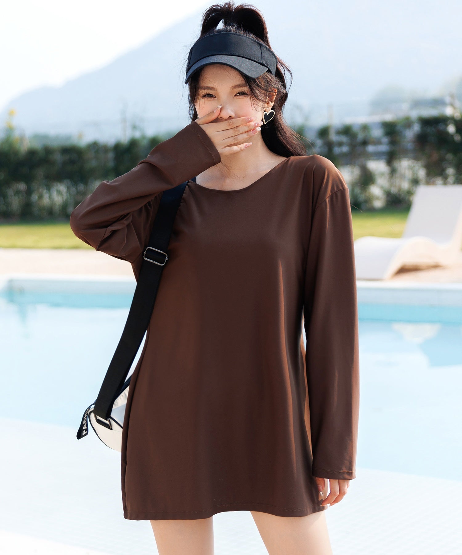 テディショップ Teddyshop レディース ドロップショルダーバックリボン長袖ラッシュガード【返品不可商品】 (ダスティブルー) ダスティブルー