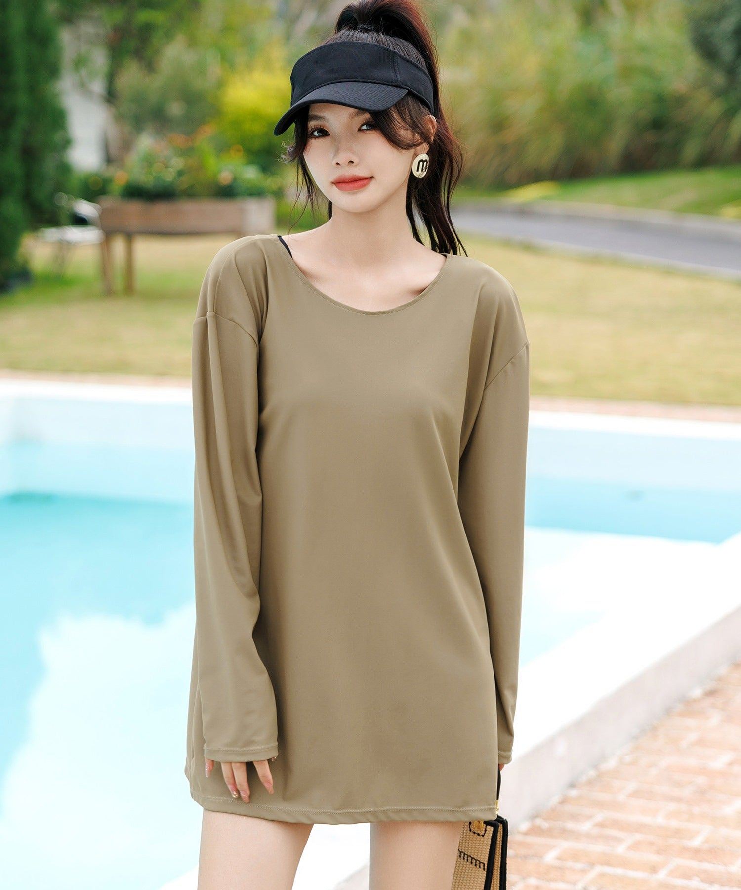 テディショップ Teddyshop レディース ドロップショルダーバックリボン長袖ラッシュガード【返品不可商品】 (ダスティブルー) ダスティブルー