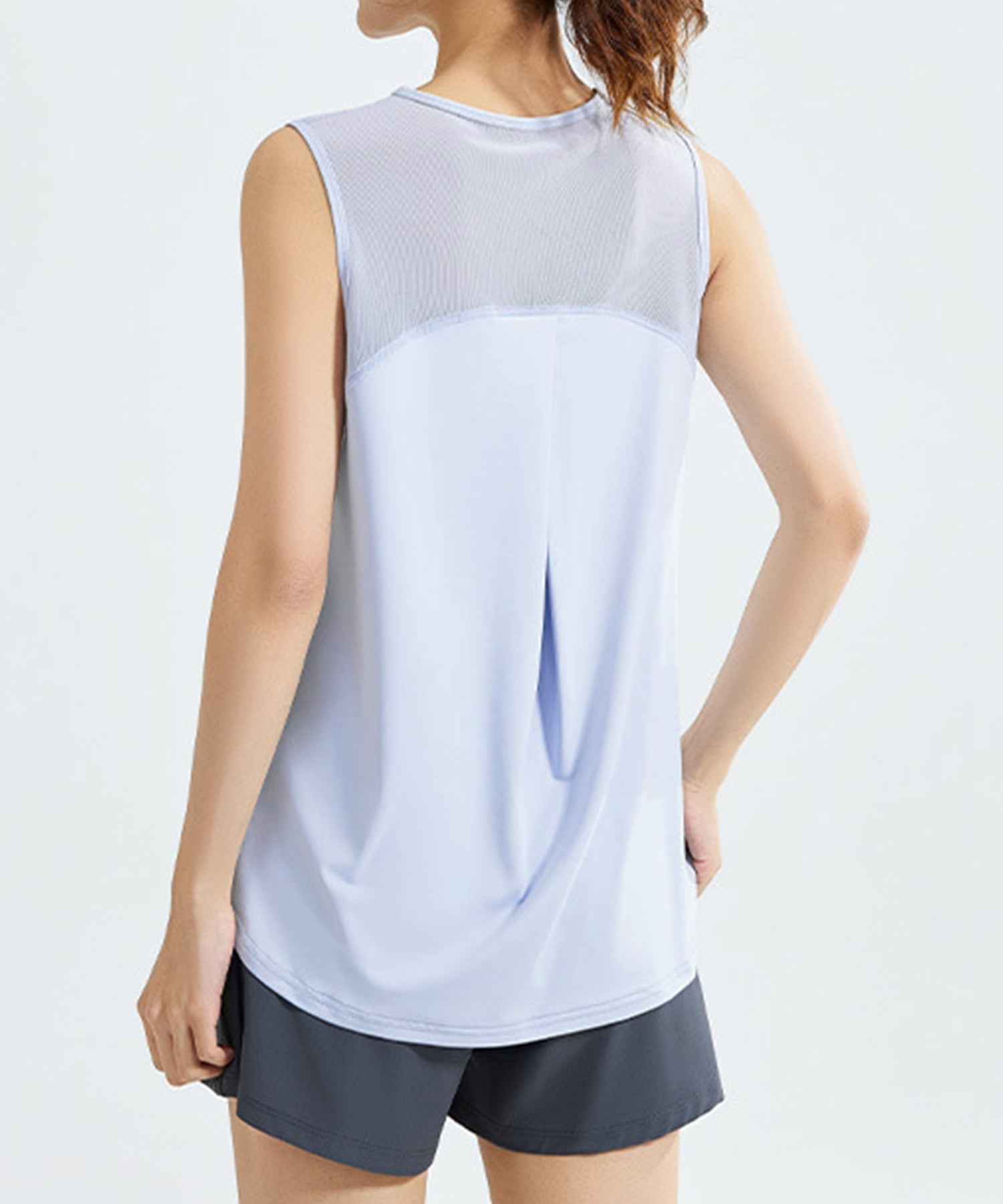 テディショップ Teddyshop レディース 切替メッシュラウンドヘムフィットネスタンクトップ (ブルー) ブルー